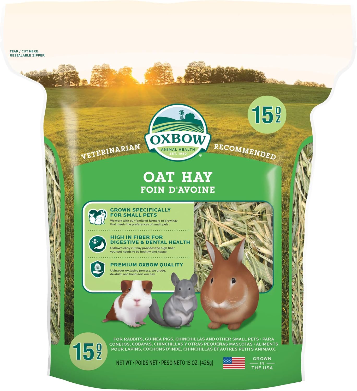 Oxbow Animal Health Oat Hay - All Natural Hay for Rabbits, Guinea Pigs, Chinchillas, Hamsters & Gerbils - 15 oz.