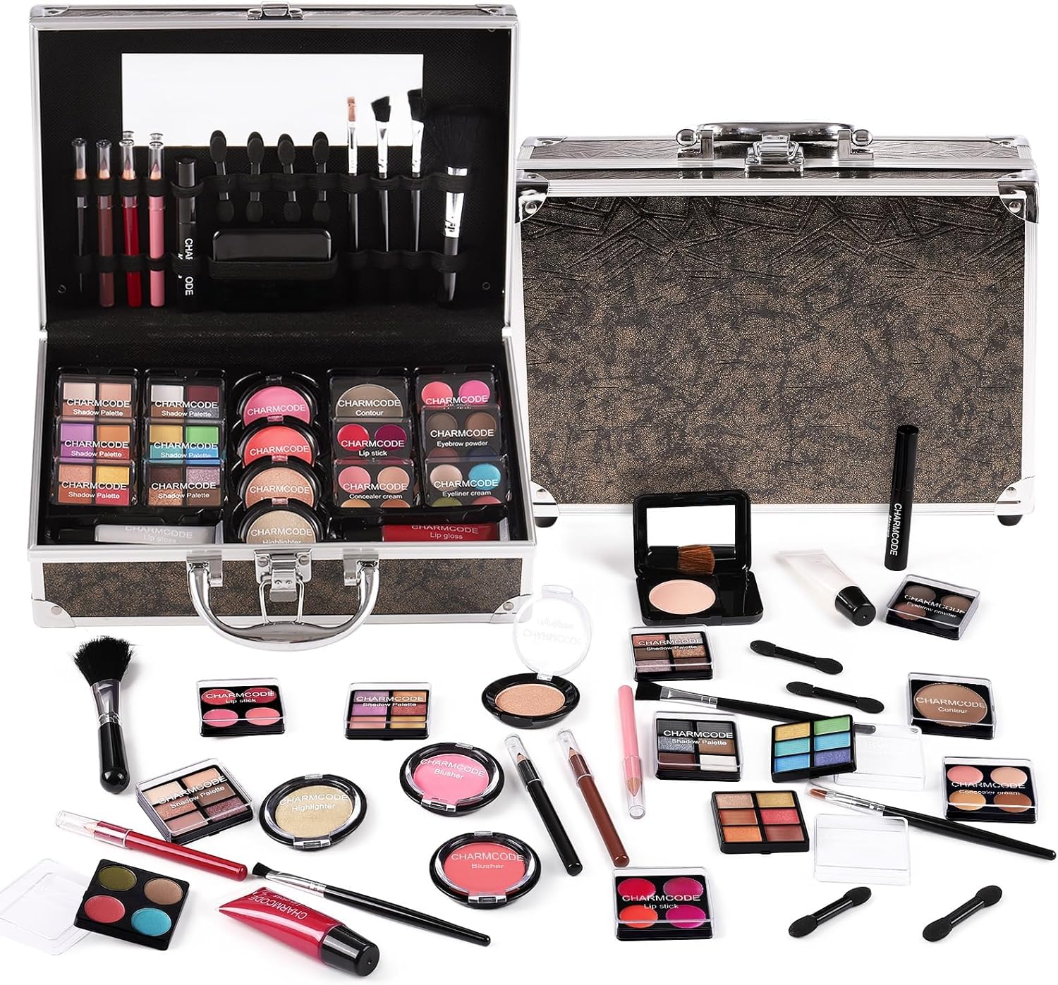 Makeup Kit for Teen Girls & Women Full Kit, Beauty Train Case with Starter Cosmetics Set, Make Up Valentine's Day Gift Box with Eyeshadow,Lipgloss,Highlight,Blush,Lip&Eye Pen,Brush & More(GoldenBrown)
