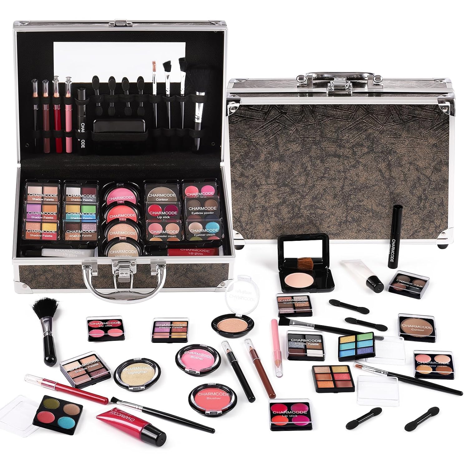 Makeup Kit for Teen Girls & Women Full Kit, Beauty Train Case with Starter Cosmetics Set, Make Up Valentine's Gift Box with Eyeshadow,Lipgloss,Highlight,Blush,Lip&Eye Pen,Brush & More(GoldenBrown)