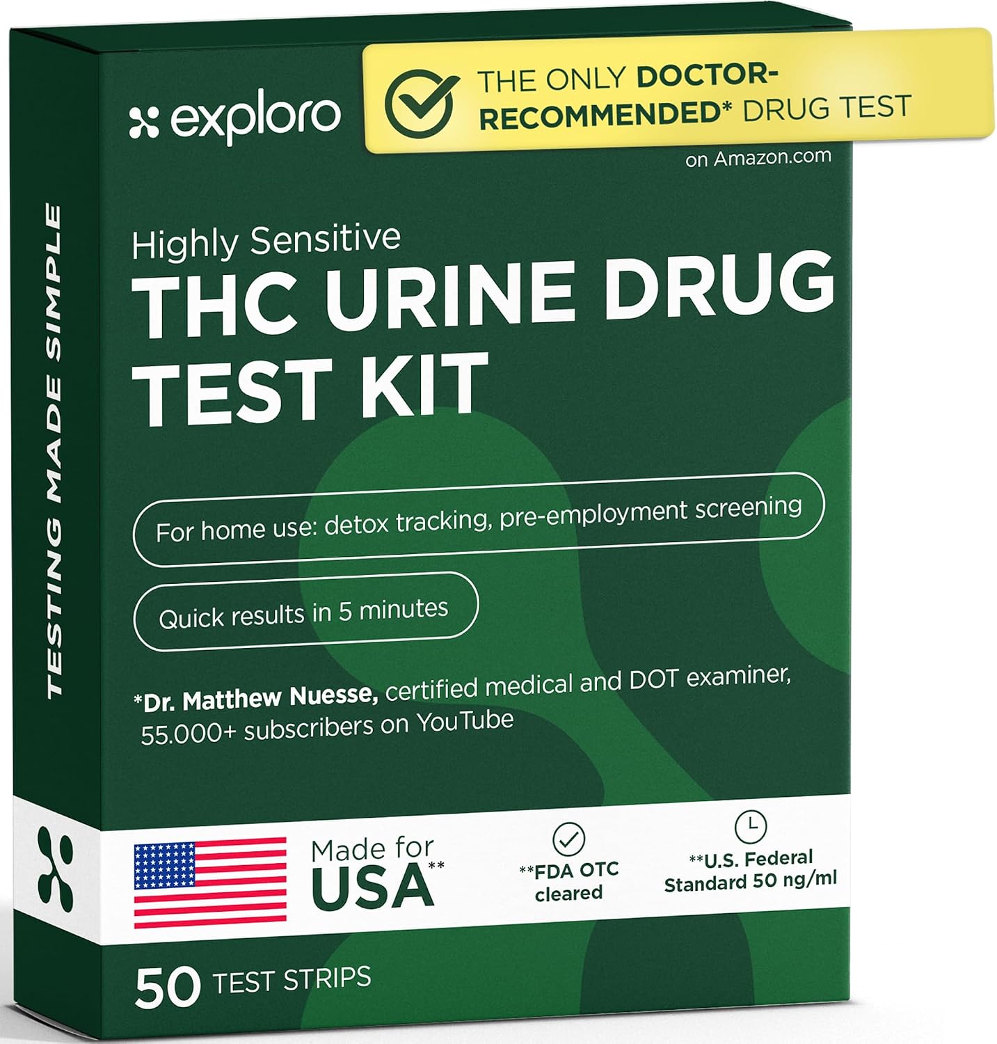 Exploro Weed Drug Test (50 Pack) – THC Tests for Home – Marijuana Detox THC Drug Test