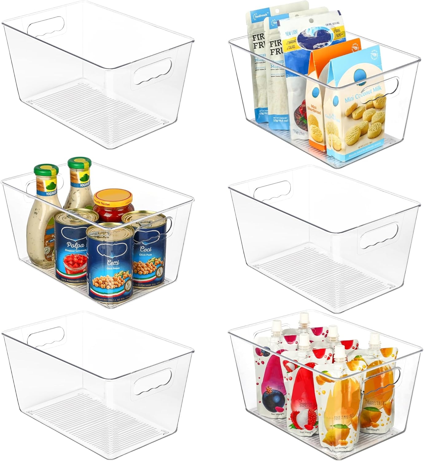 Vtopmart Clear Plastic Storage boxes, 6 PCS Storage Baskets with Handle for Bathroom, Kitchen Cupboard, Fridge, Pantry Organizers and Storage,Multi-Use, BPA Free, Large