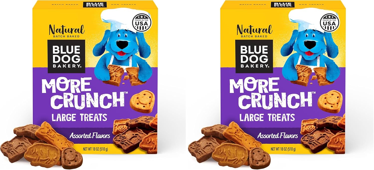 Blue Dog Bakery Natural Dog Treats, Assorted Flavors, 18oz | More Crunch | Large Size | Pack of 2
