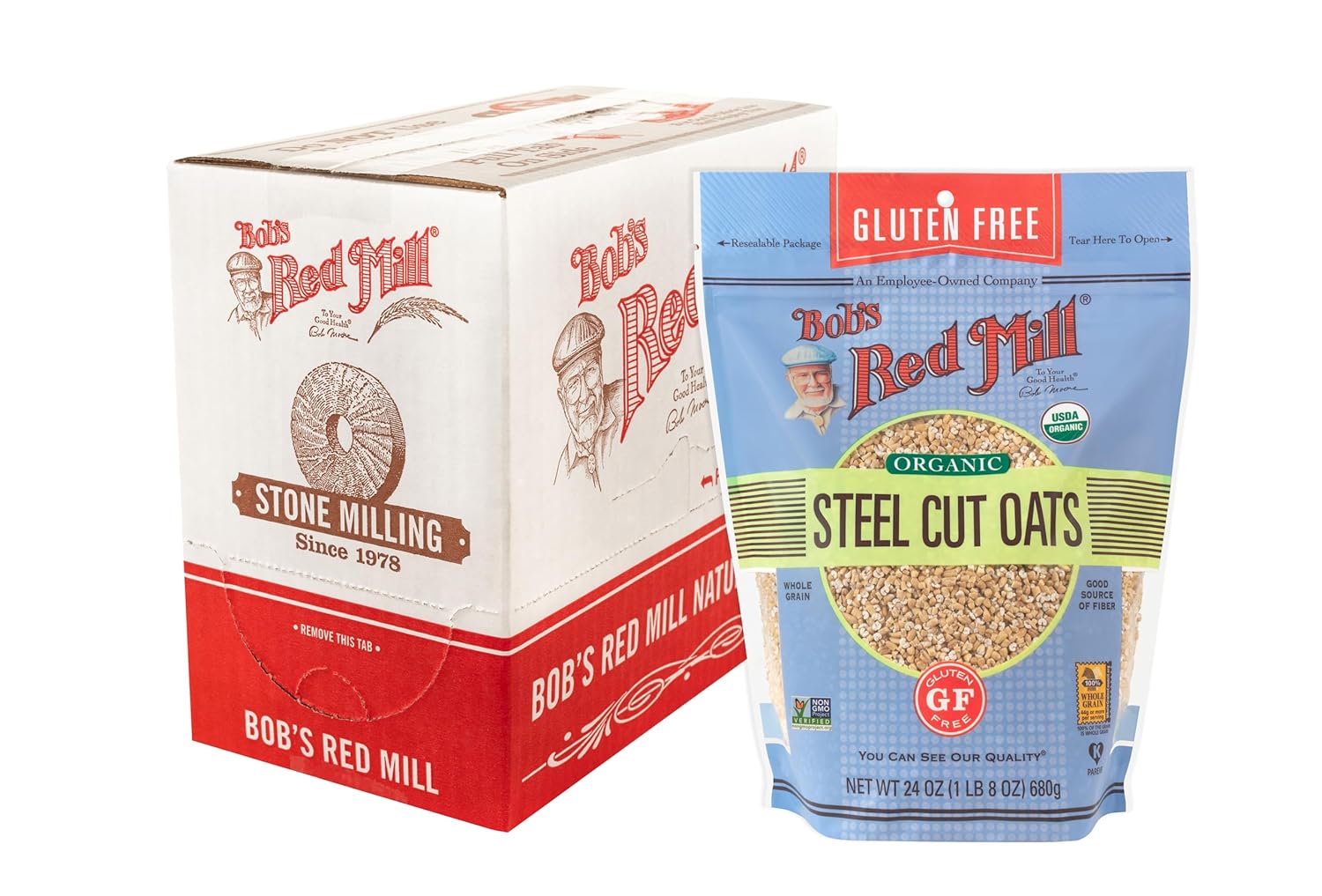 Bob's Red Mill Gluten Free Organic Steel Cut Oats, 24oz (Pack of 4) - Non GMO, Whole Grain, Vegan, Kosher