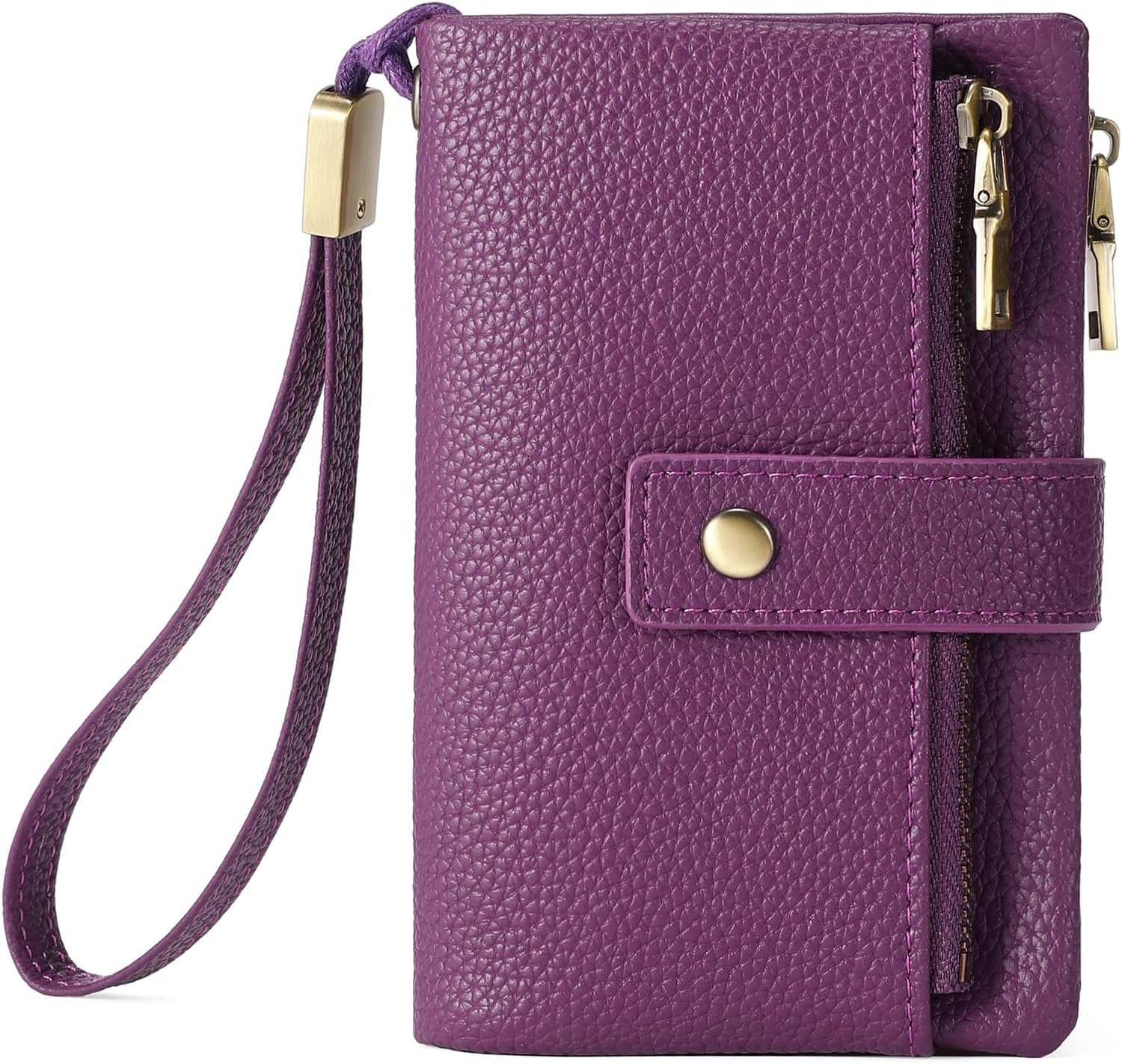 SENDEFN Medium Purses for Women, Trifold Ladies Leather Purse, RFID Blocking Wallet for Women with Multi Card Slots, Double Zipper Coin Pocket and Wrist Strap