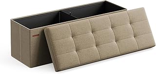 SONGMICS Storage Ottoman Bench, Foldable Ottoman Foot Rest, 15 x 43 x 15 Inches, End of Bed Bench, Storage Chest, Load up to 660 lb, for Living Room, Bedroom, Entryway, Camel Brown ULSF077R01