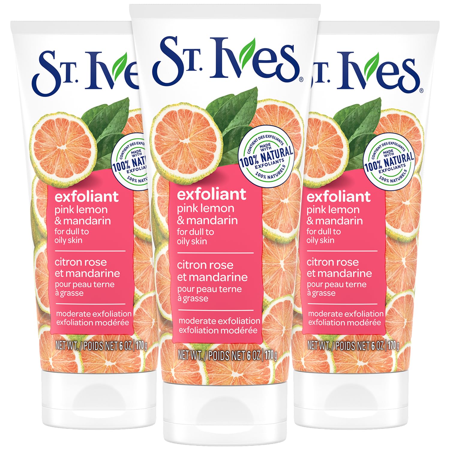 St. Ives Exfoliant Face Scrub 3-Pack, Pink Lemon & Mandarin, 6 Oz Ea