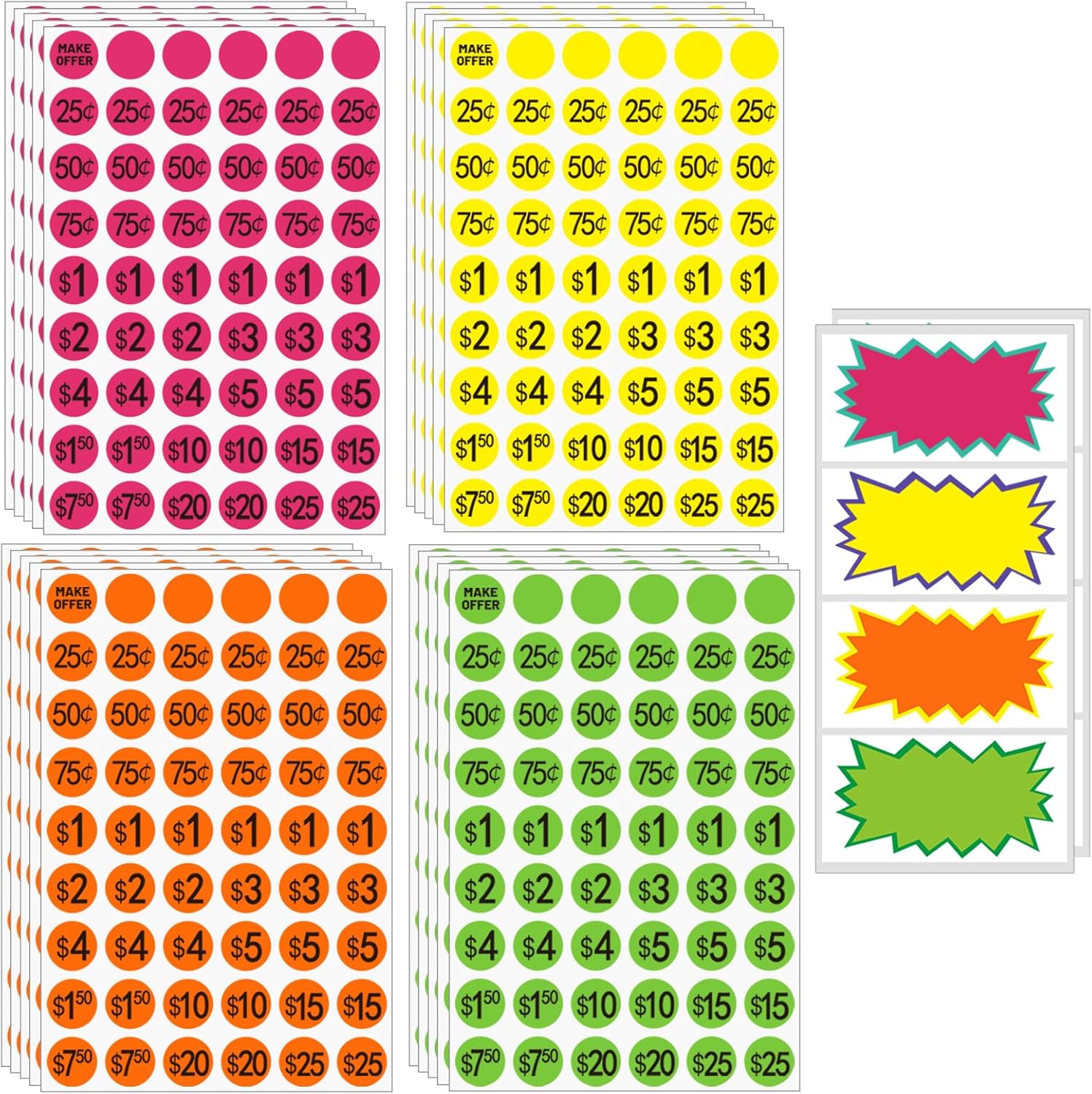 Yard Sale Price Stickers Garage Sale Pre-Priced Price Tag Labels, 2160 PCS 3/4"" Diameter and 20 large price stickers Flea Market Pre-Printed Pricing Stickers for Retail, 0.75 inch