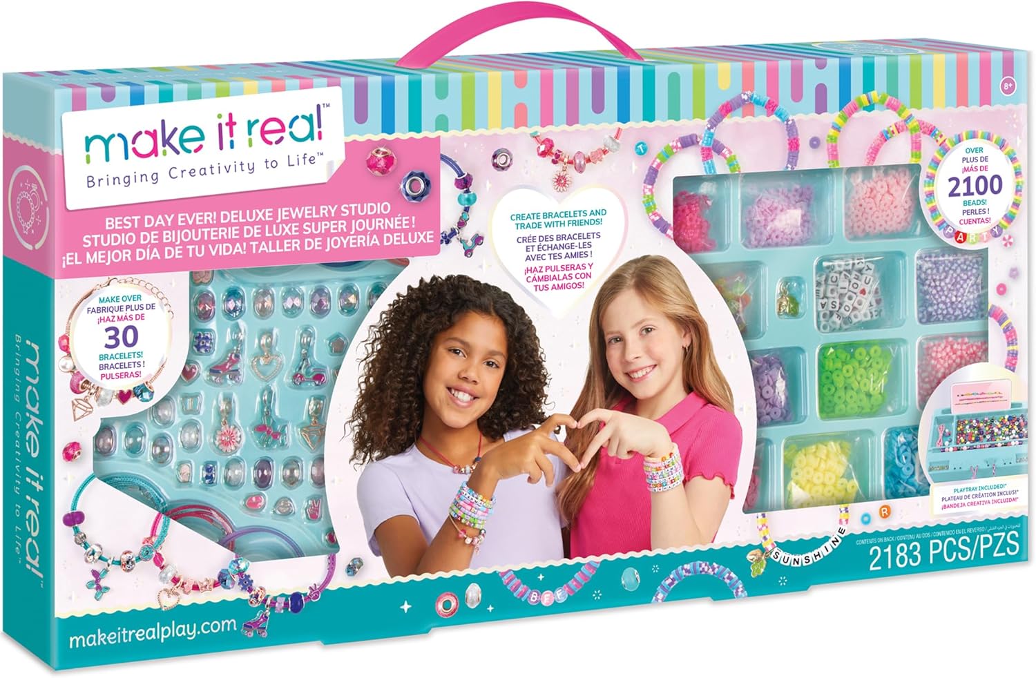Make It Real: Best Day Ever! Deluxe Jewelry Studio - 2183pcs - DIY Craft Kit, Design & Make Over 30 Breacelets, Beads & Charms, Girls & Kids Ages 8+