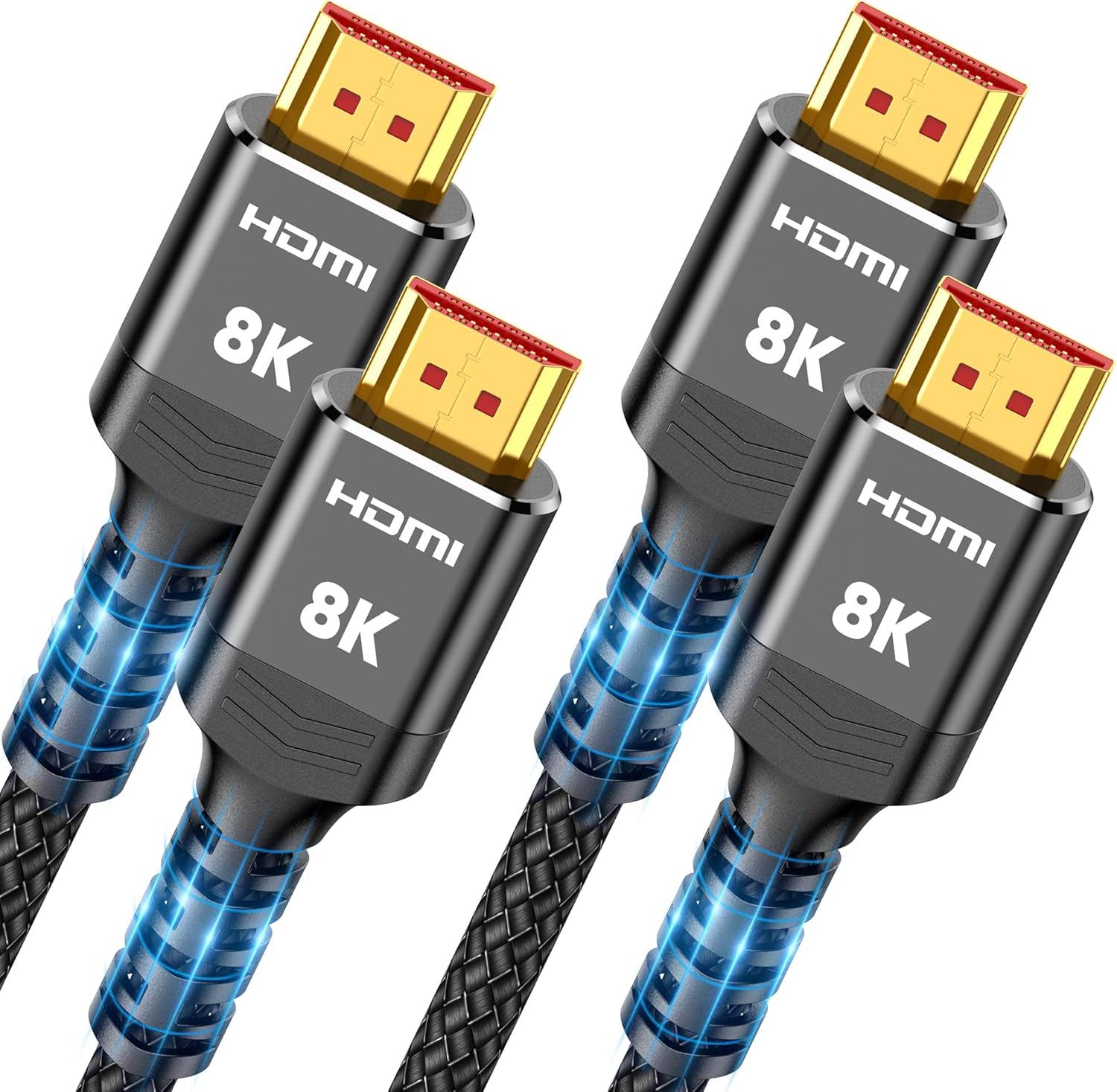 Highwings 8K HDMI 2.1 Cable 2-Pack 15FT, Slim Ultra High Speed HDMI Braided Cord-48Gbps,4K@120Hz 8K@60Hz, HDCP 2.2&2.3, Dynamic HDR,eARC,DTS:X,RTX 3090,Compatible with Roku TV/HDTV/PS5/Blu-ray