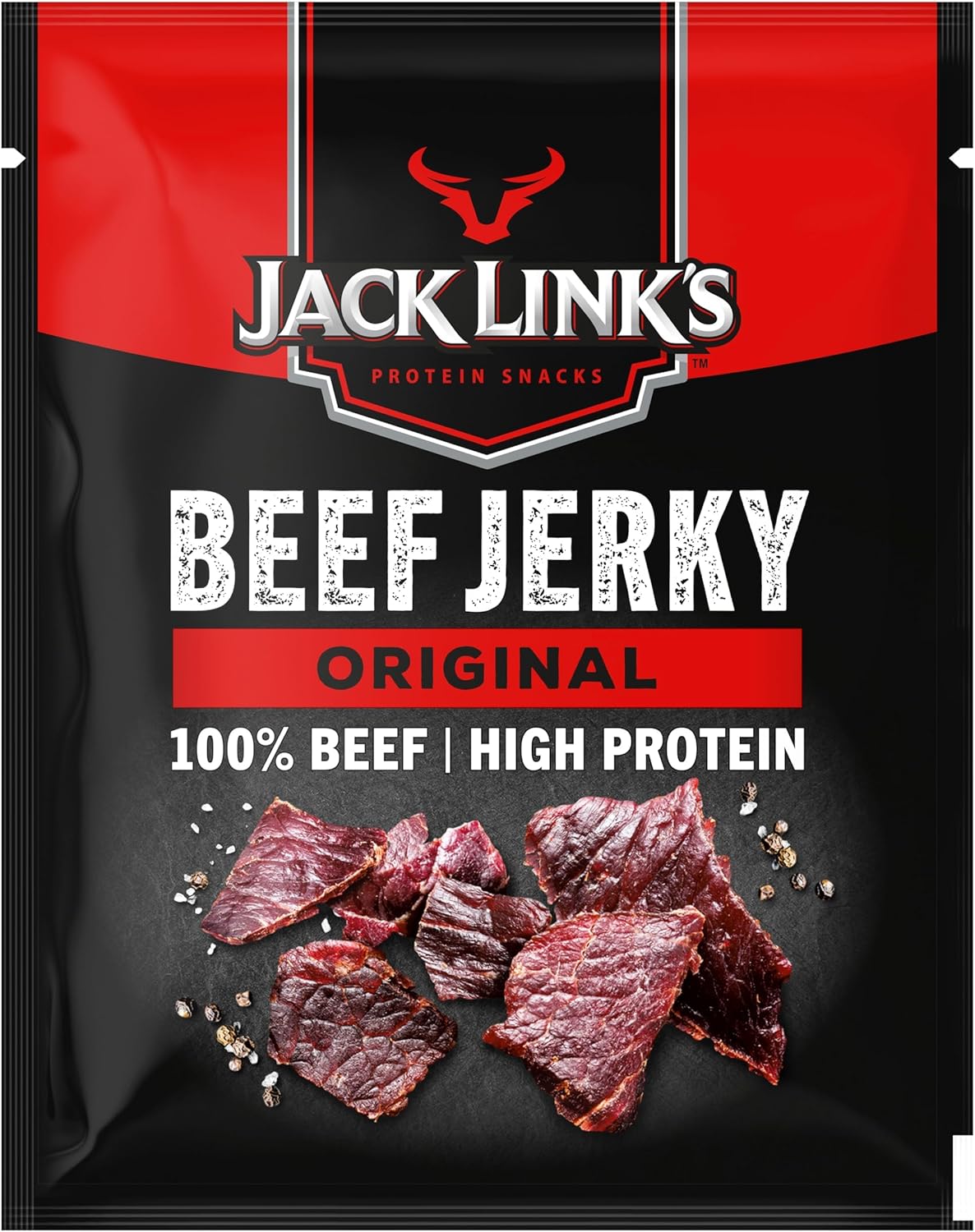 Jack Link's Beef Jerky, Original Flavour, Multipack of 12 x 40g Bags, High Protein Meat Snack, Perfect for On the Go or Post Gym