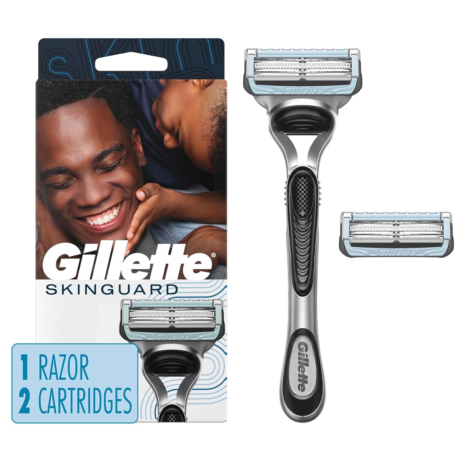 Gillette SkinGuard Razors for Men, 1 Razor Handle and 2 Razor Blade Refills, Designed for Men with Sensitive Skin, Razor Bumps, and Shaving Irritation
