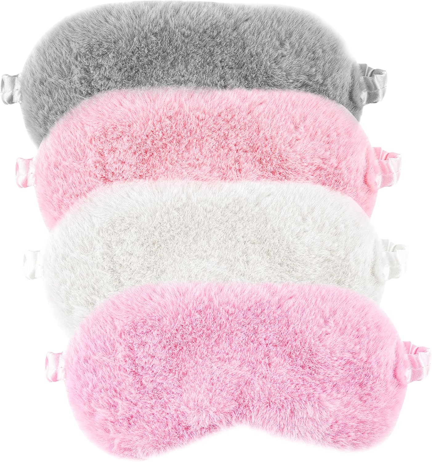 olyee 4 Pack Sleepover Eye Masks for Girls, Kids Sleep Mask Party Favour Supplies Fluffy Stitch Sleep Masks White Pink Plain Sleeping Masks for Women Children Boy Teenage Set