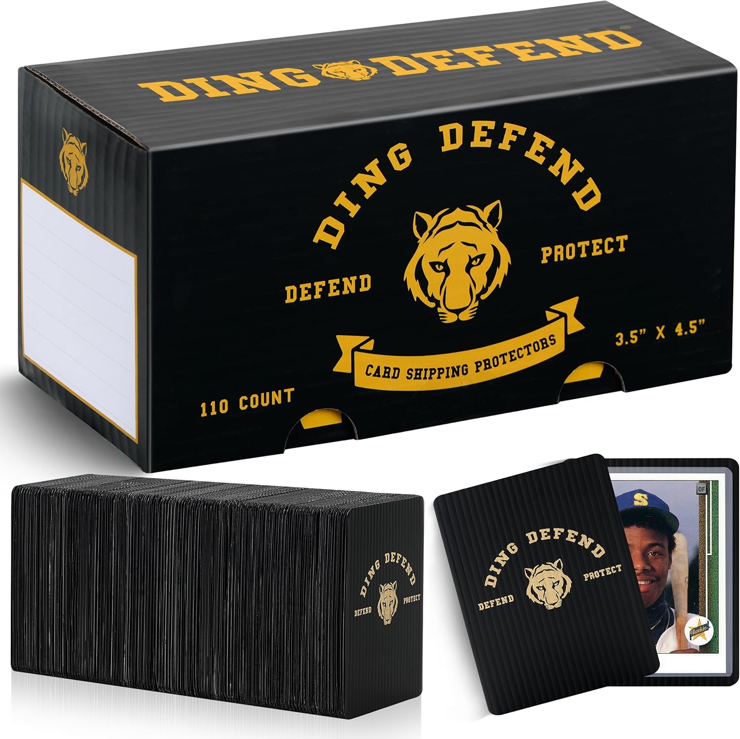Ding Defend 110 Pack Trading Card Protectors - Hard Plastic Slab - Tiger Design - 3.5 x 4.5 Inches