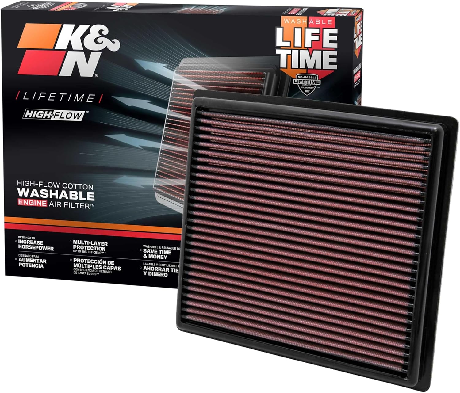 K&N High-Flow Original Lifetime Engine Air Filter: Increase Power: Premium, Washable: Compatible with 2011-2025 Toyota/Lexus/Mitsubishi/Fiat: (See Product Description for Select Models) 33-2443
