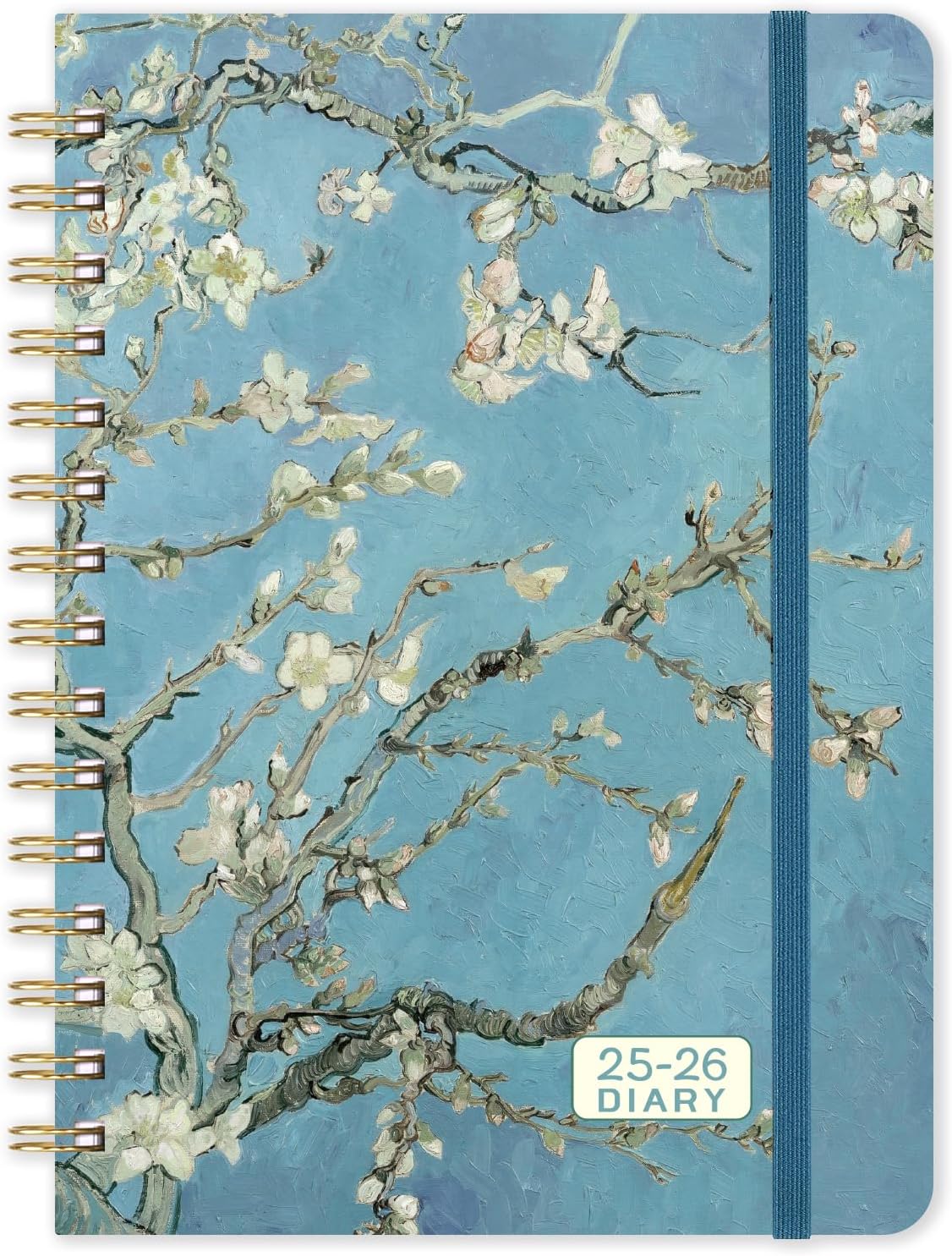 Academic Diary 2025-2026 - A5 Diary 2025-2026 Week to view from August 2025 to July 2026, Hardcover with Back Pocket, Twin-Wire Binding, Apricot Flower