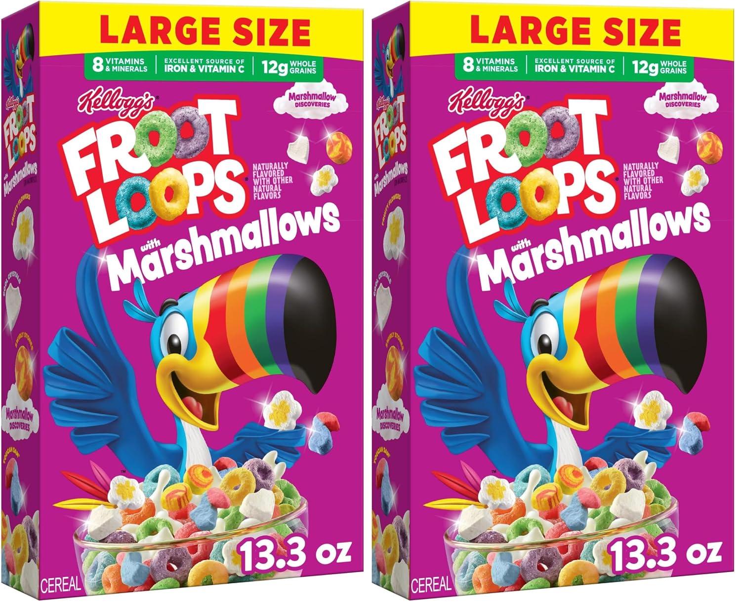 Kellogg's Froot Loops with Marshmallows Breakfast Cereal, 12g Whole Grain, Large Size, 13.3 oz (Pack of 2)