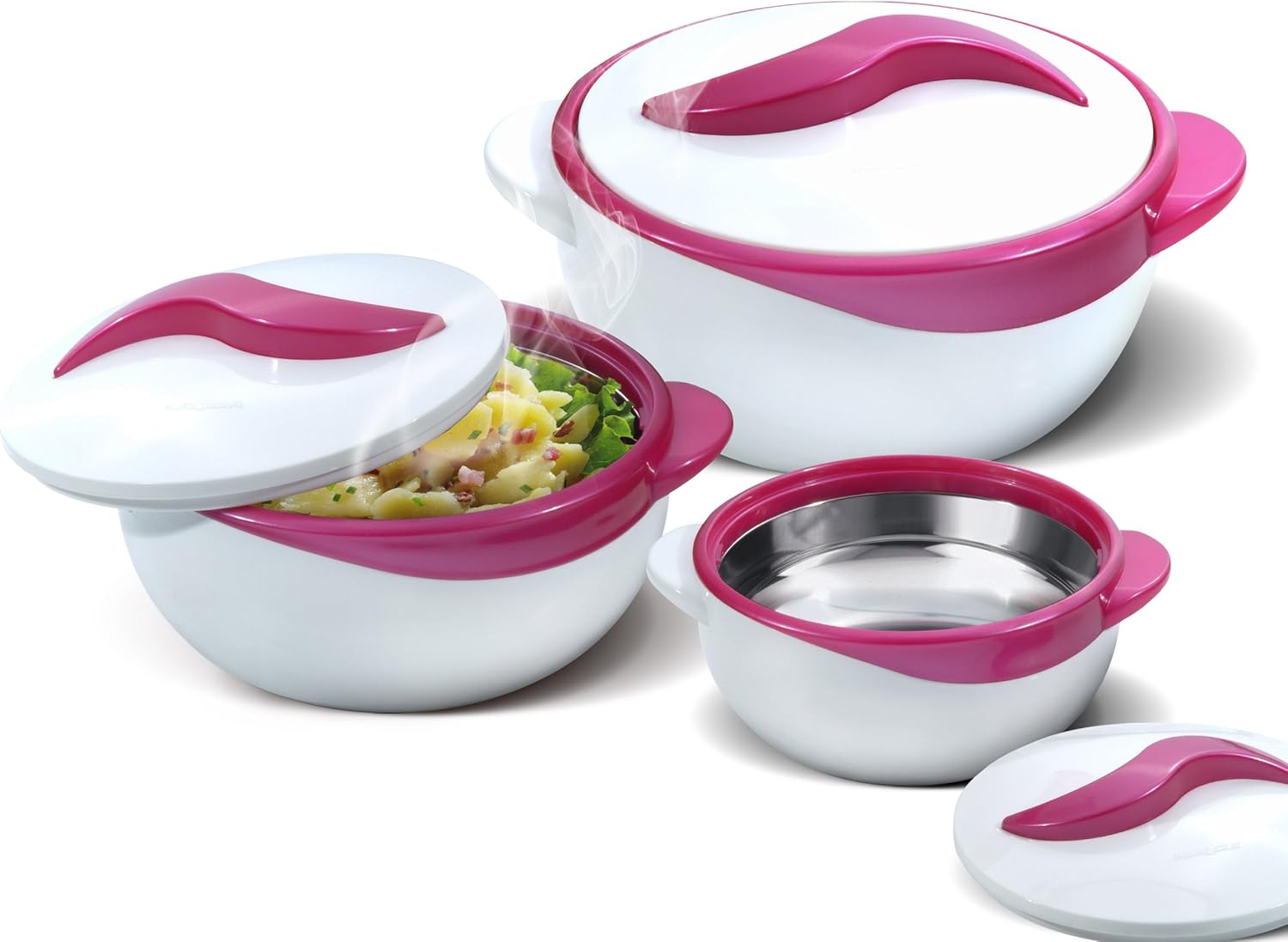 Pinnacle Insulated Casserole Dish with Lid 3 pc. Set 2.6/1.5/1 qt. Hot Pot Food Warmer/Cooler –Thermal Soup/Salad Serving Bowl- Stainless Steel Hot Food Container–Best Gift Set for Moms –Holidays