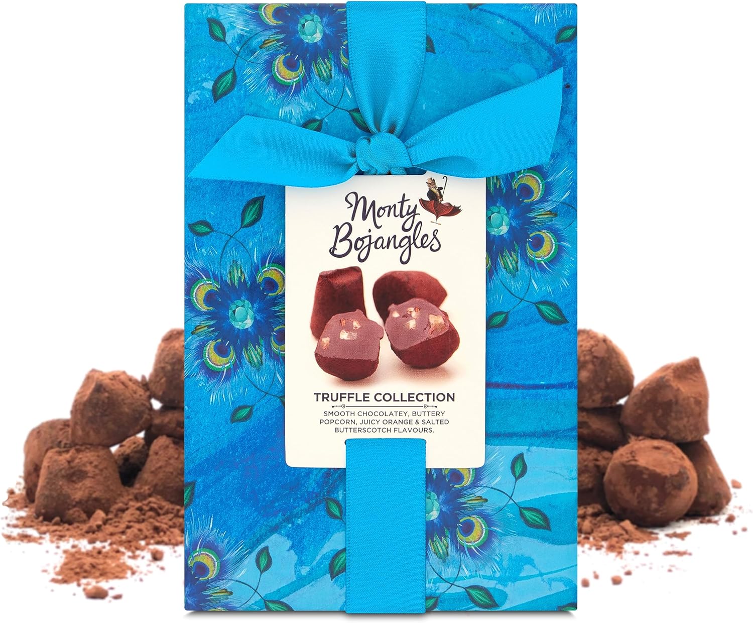 Monty Bojangles Cocoa Dusted Chocolatey Truffles Gift Box (150g) Four Flavours in One, Luxury Cocoa Dusted Truffles Award-Winning Chocolate Gift Set with Elegant Ribbon & Bespoke Design