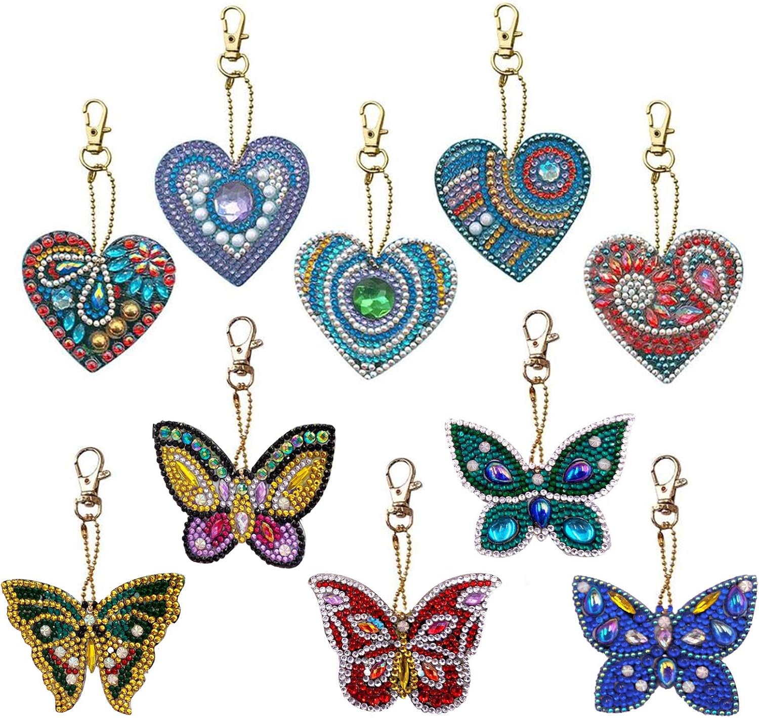 VEGCOO 10Pcs DIY Diamond Painting Keychain, DIY Art Craft Animal and Love Heart Diamond Painting Kits for Women Girls Purse/Key Pendant/Bag Decor (B)