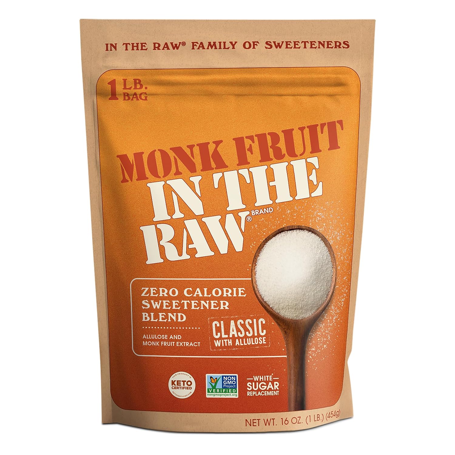 Monk Fruit In The Raw, Sweetener Bag with Allulose, 1 LB