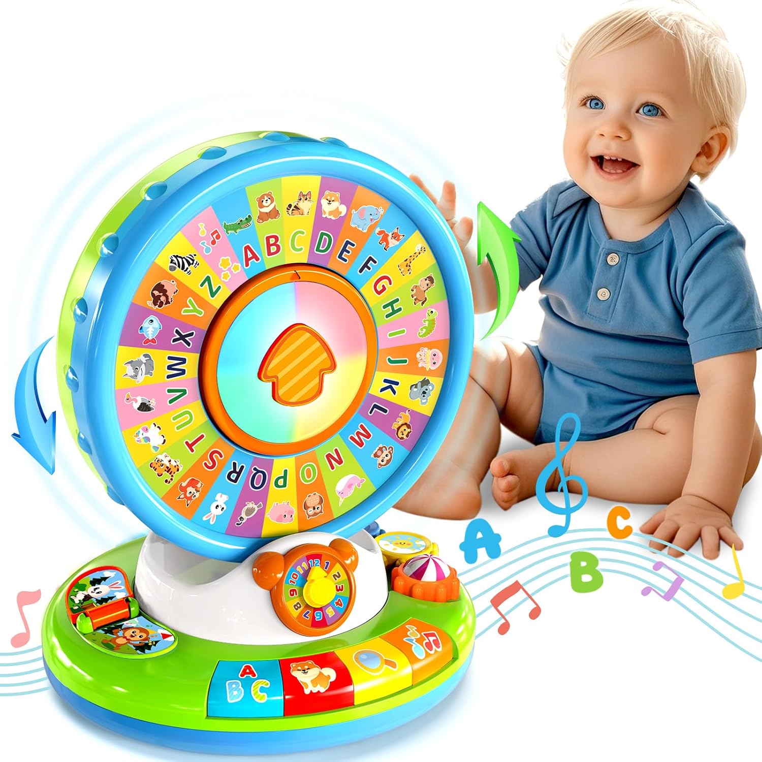 Aigybobo Toys for 1 2 3 Years Old Boys Girls, Musical Spin & Sing Alphabet Zoo with Lights & Sounds, Learning Educational Toys for Toddler 1-3, Christmas Birthday Gifts for Baby Kids Age 12-18 Months