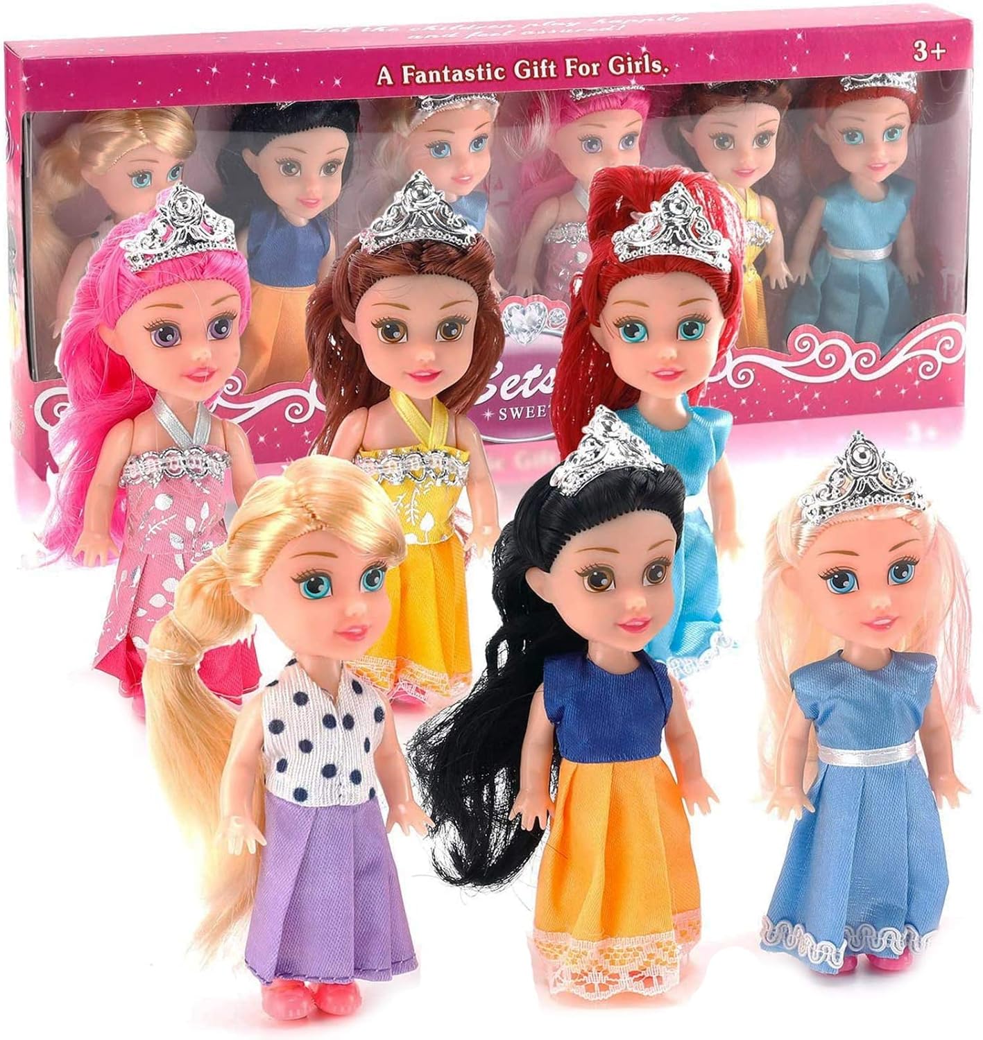 Liberty Imports Little Royal Princess Toddler Dolls with Dresses, Girls Imaginative Pretend Play Small Dolls Party Favors Collection (Princess)