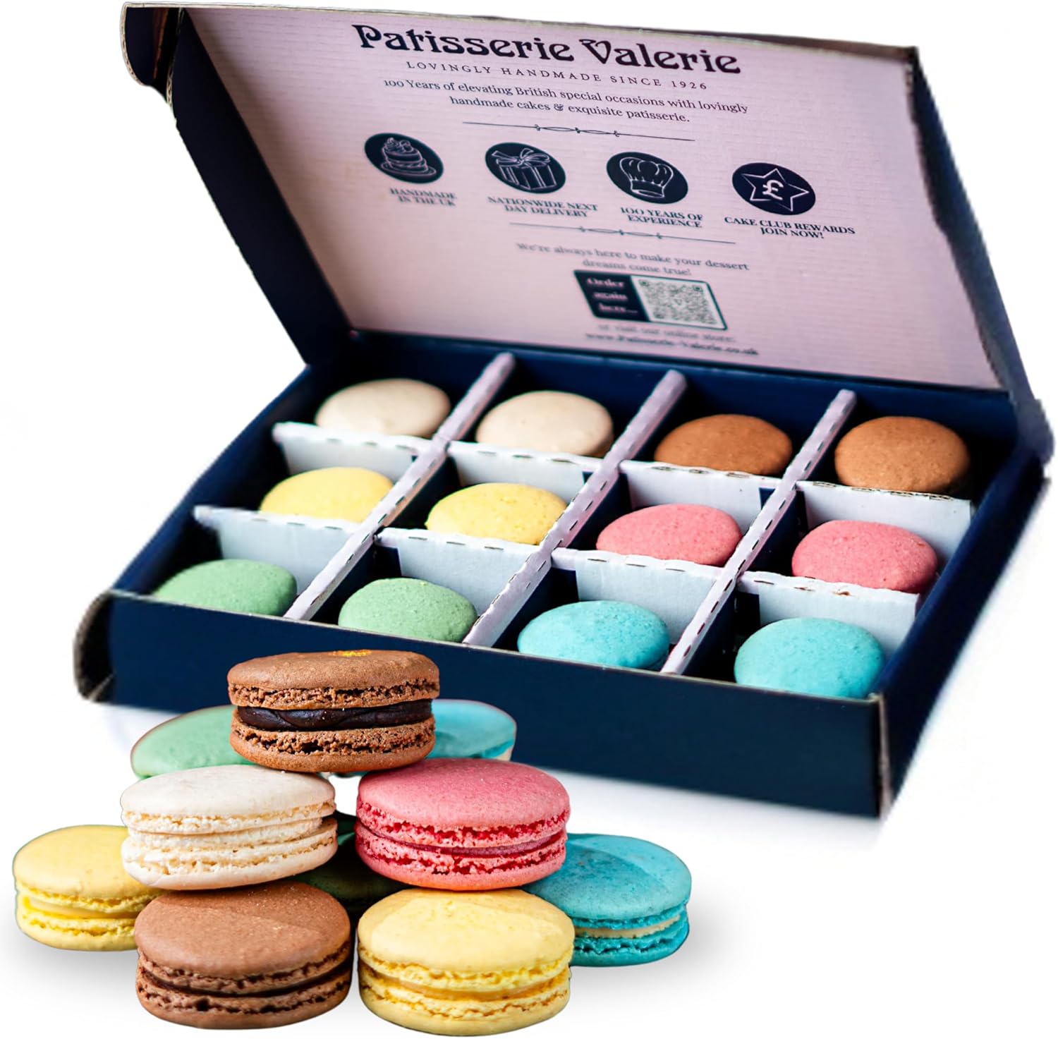 Patisserie Valerie Mixed Macaron Letter Box Gift - 12 Assorted Flavours - French Macarons - Rose Gold, Vanilla, Strawberry, Chocolate, Blue Salted Caramel - Perfect Macarons Gift Box