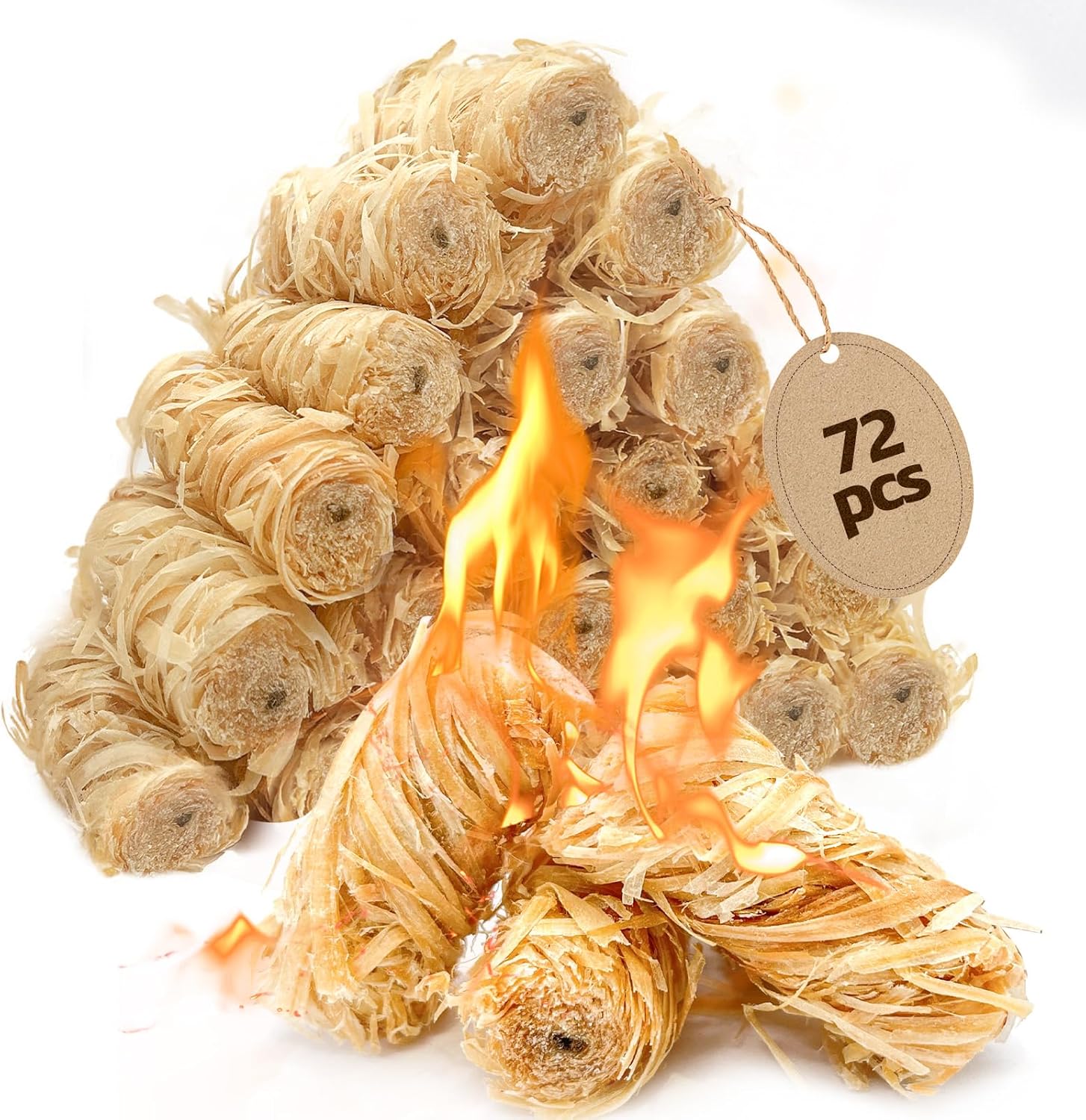 72PCS Fire Starters for Campfires Grill BBQ Camping Fireplace Fire Pit,Quick Light Wood Charcoal Fire Starter, Waterproof-Natural Fire Starters Camping fire Starter Charcoal Starters