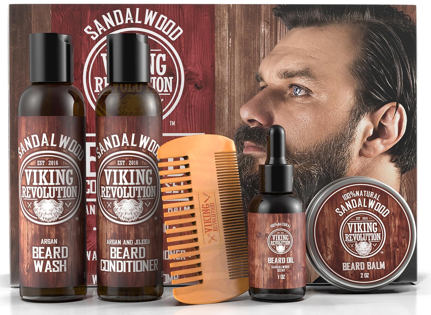 Ultimate Conditioner for Men's Beard Grooming - Softens, Smoothes and Soothes Beard Itch- Contains Wash, Conditioner, Oil, Balm and Comb- Sandalwood Scent