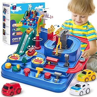 hahaland 3 Year Old Boy Toys, Car Toys, Puzzle Track Rescue Racer Game Magnetic Helicopter, STEM | Montessori | Logical | Motor Skills Toys for Ages 4