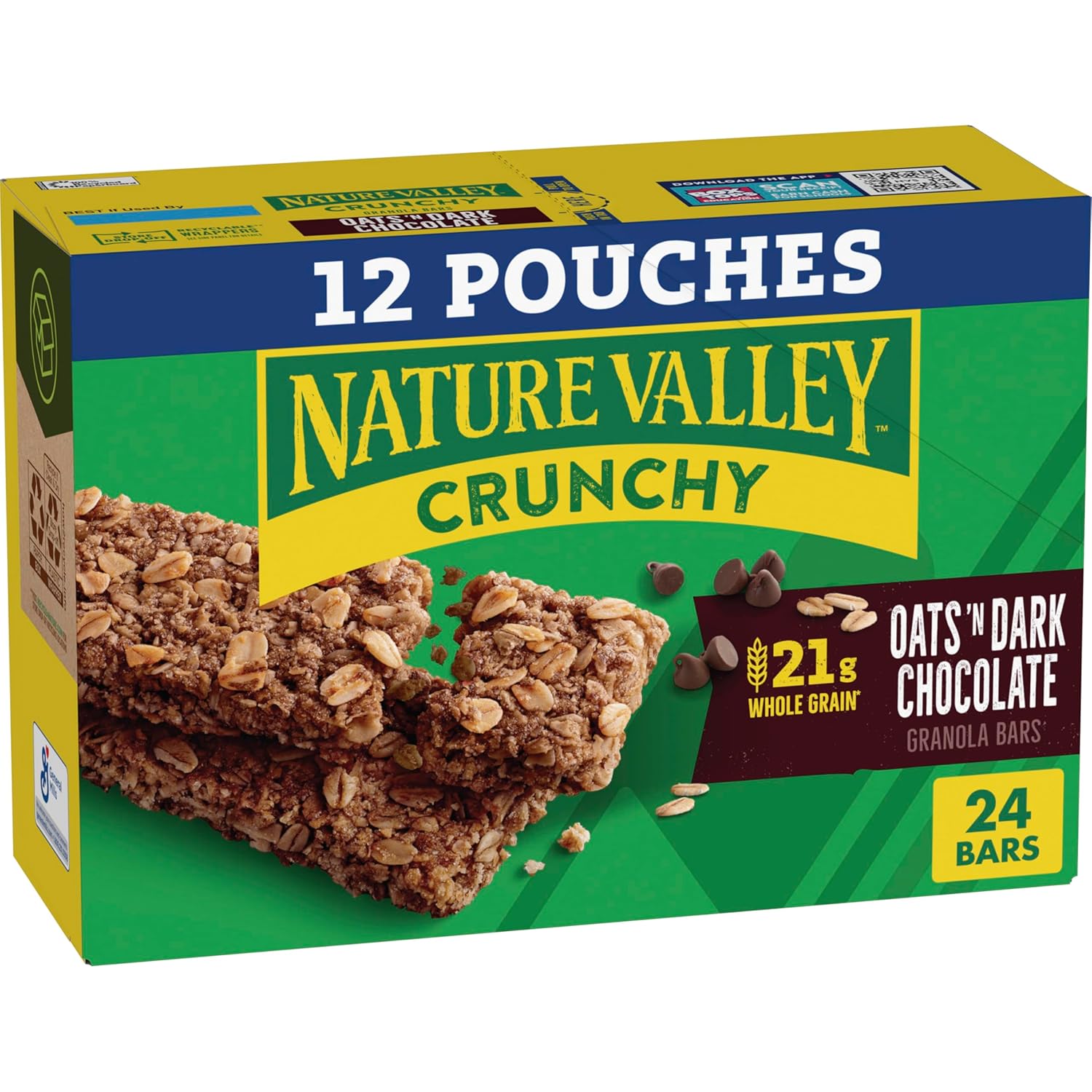 Nature Valley Crunchy Granola Bars, Oats 'n Dark Chocolate, 24 Bars, 17.88 OZ (12 Pouches)