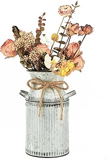 Sturdy Rustic Shabby Chic Milk Can Vase,Thickened Metal Farmhouse Decor,Galvanized Flower Vase for Home,French White Pitcher Vase,Milk Jug Vase,Living Room, Bedroom, Kitchen, Porch, Bathroom