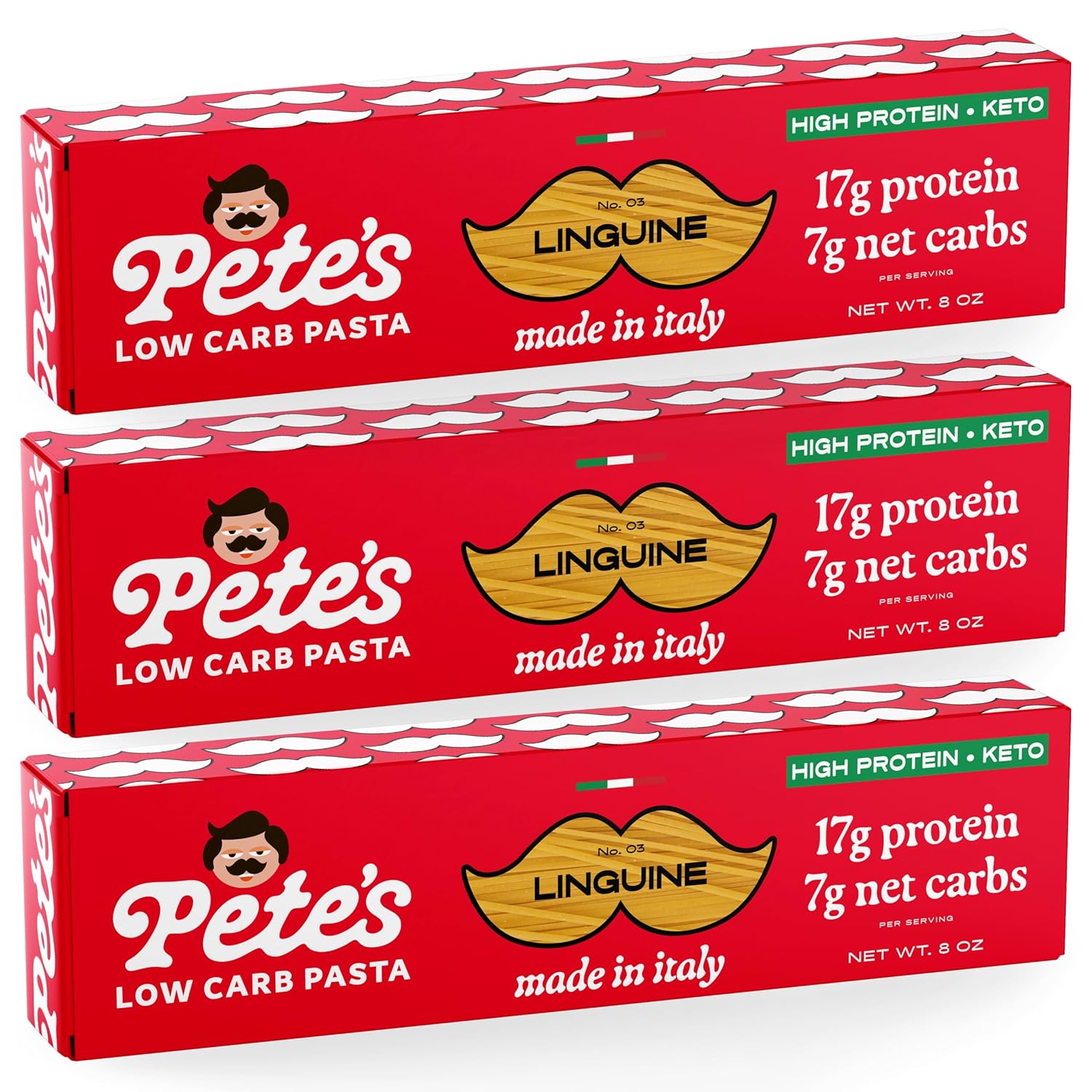 Pete's Pasta Linguine | 17g High Protein Pasta | 7g Low Carb Keto Pasta | Healthy, Italian Pasta From Italy | 3-Pack, 8oz