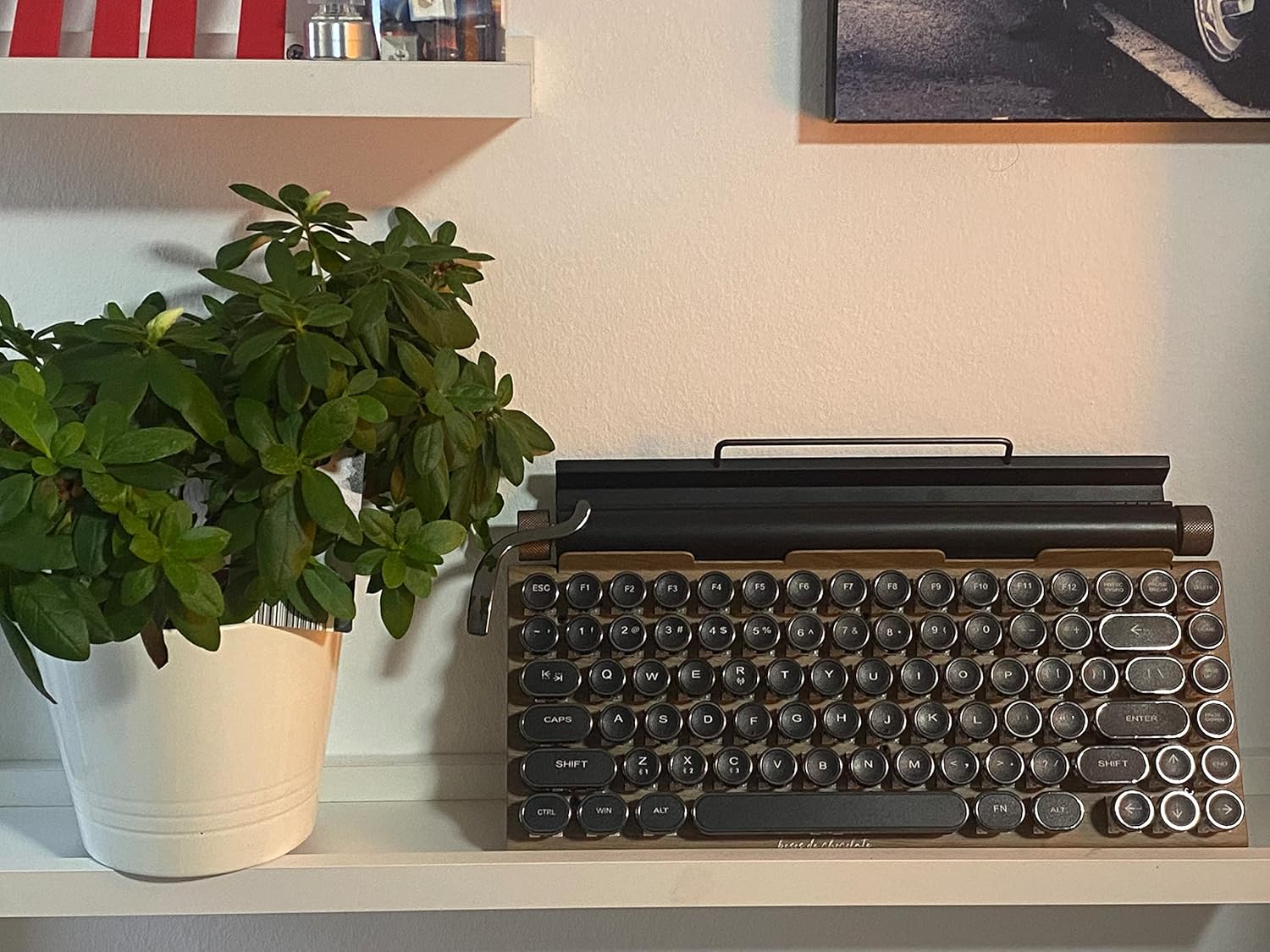 Typing Machine Keyboard Retro Wireless Bluetooth Keyboard USB Mechanical Punk Keys for PC Desktop/Laptop/Phone-Wood Color