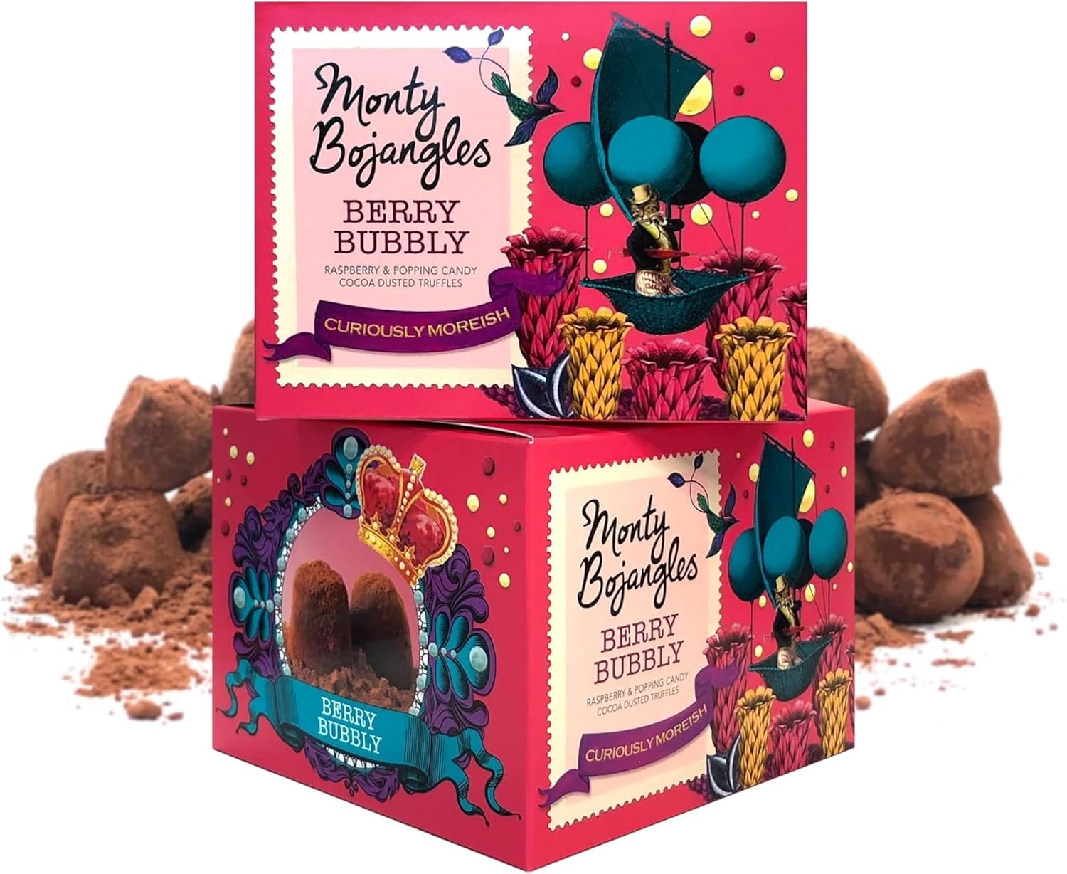 Monty Bojangles Berry Bubbly Cocoa Dusted Chocolate Truffles (2 x 150g Chocolate Gift Box) - Raspberry & Popping Candy Flavoured Chocolatey Truffles - Award Winning Luxury Chocolates Gift Set
