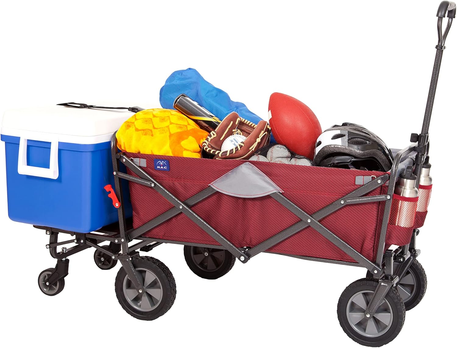 MacSports Collapsible Folding Outdoor Utility Tailgate Wagon with Cargo Trailer, Wine Red