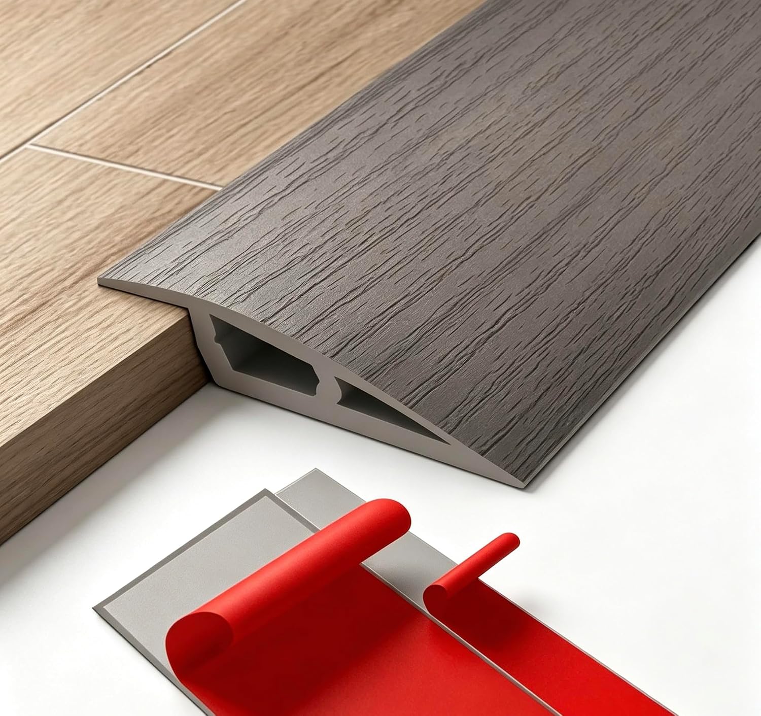 Floor Transition Strips,Flooring Threshold Ramp Reducer,Double Sided Self Adhesive Door Threshold Strips for Doorways Gaps Carpet Floor Tiles (Grey wood grain, 5cm x 1cm x 1m)