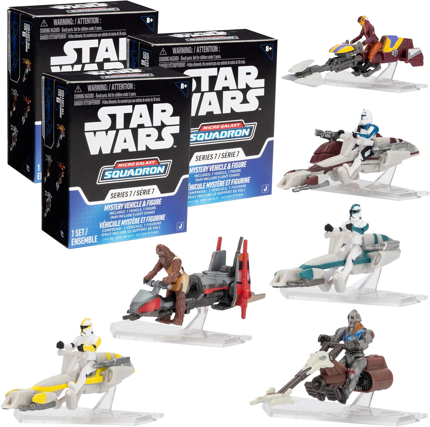 Star Wars Micro Galaxy Squadron Series 7 (3 Pack) Mystery Blind Box - Get Three 2.5" Vehicle or 1" Mini Figure - Officially Licensed - Authentic Collectible Toy Gift for Boys, Girls, Kids, Teens - 8+
