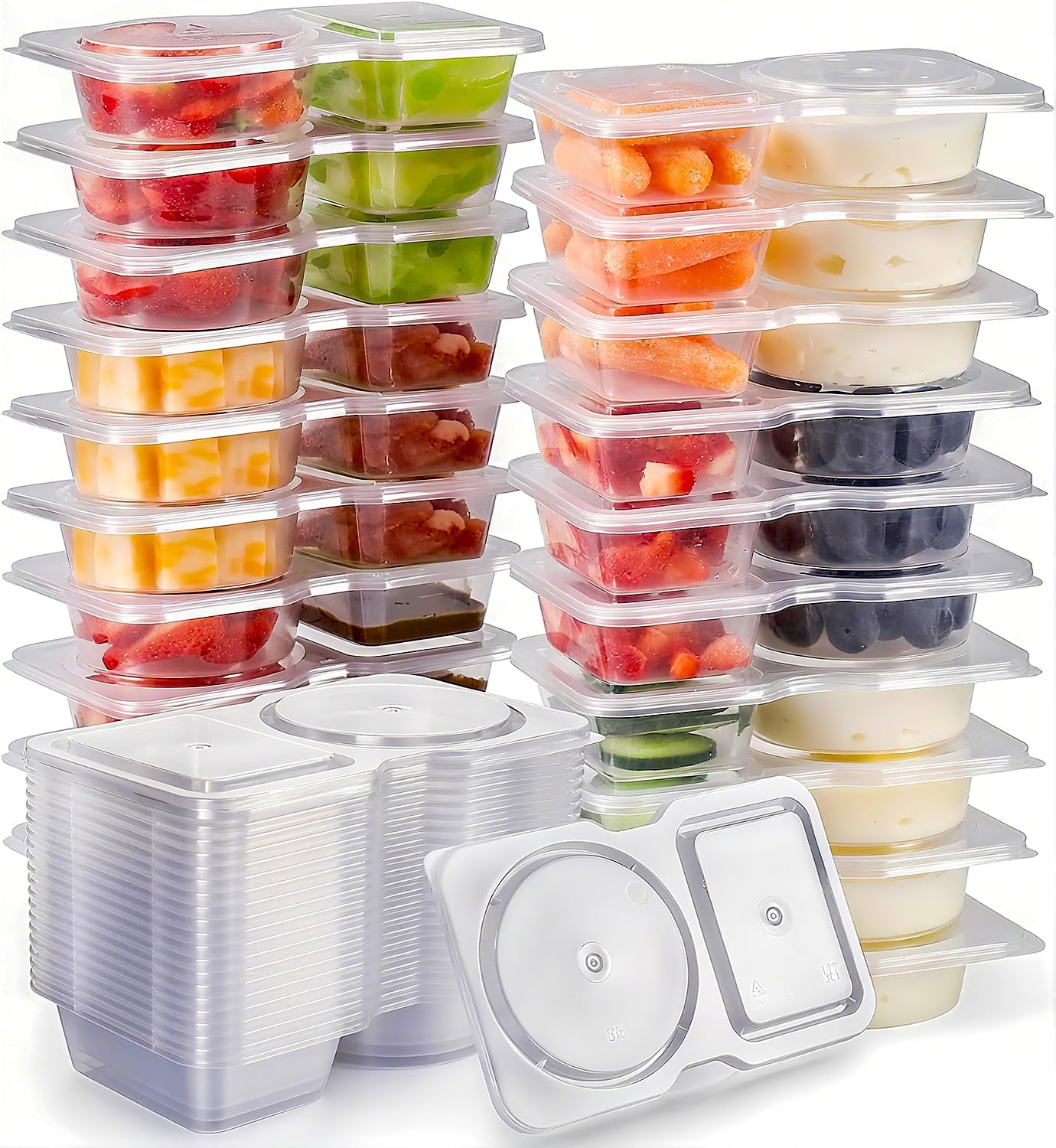 Reusable Snack Containers with Lids 20Pcs,New Snack Containers,Snackle Box Container Portion Control,Snack Pack Containers,Double Compartment Snack Containers for On-the-Go Meals and Camping