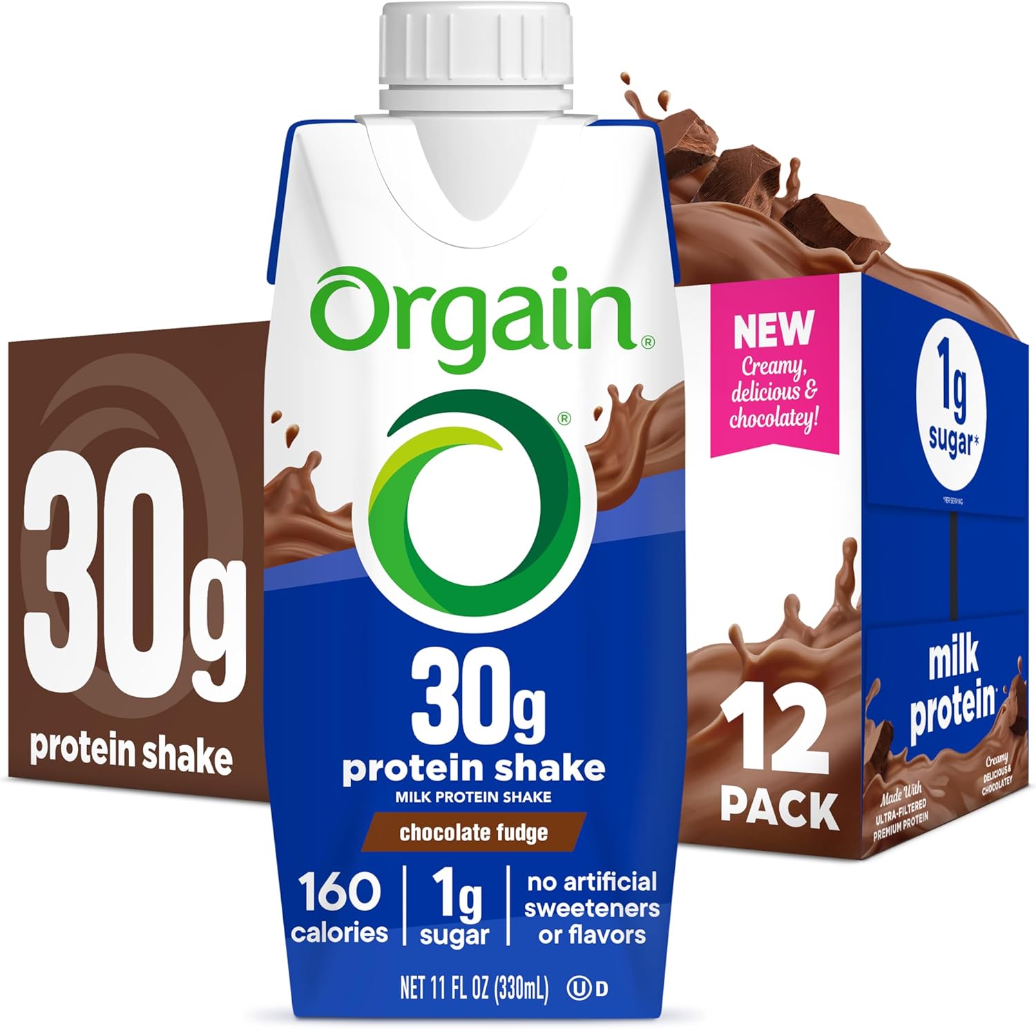 Orgain 30g High Protein Shake, Dairy Isolate Milk Protein, Chocolate Fudge, 6g BCAAs, 1g Sugar Per Serving, Meal Replacement, Ready to Drink, Keto Friendly, Gluten-Free 11 Fl Oz (Pack of 12)