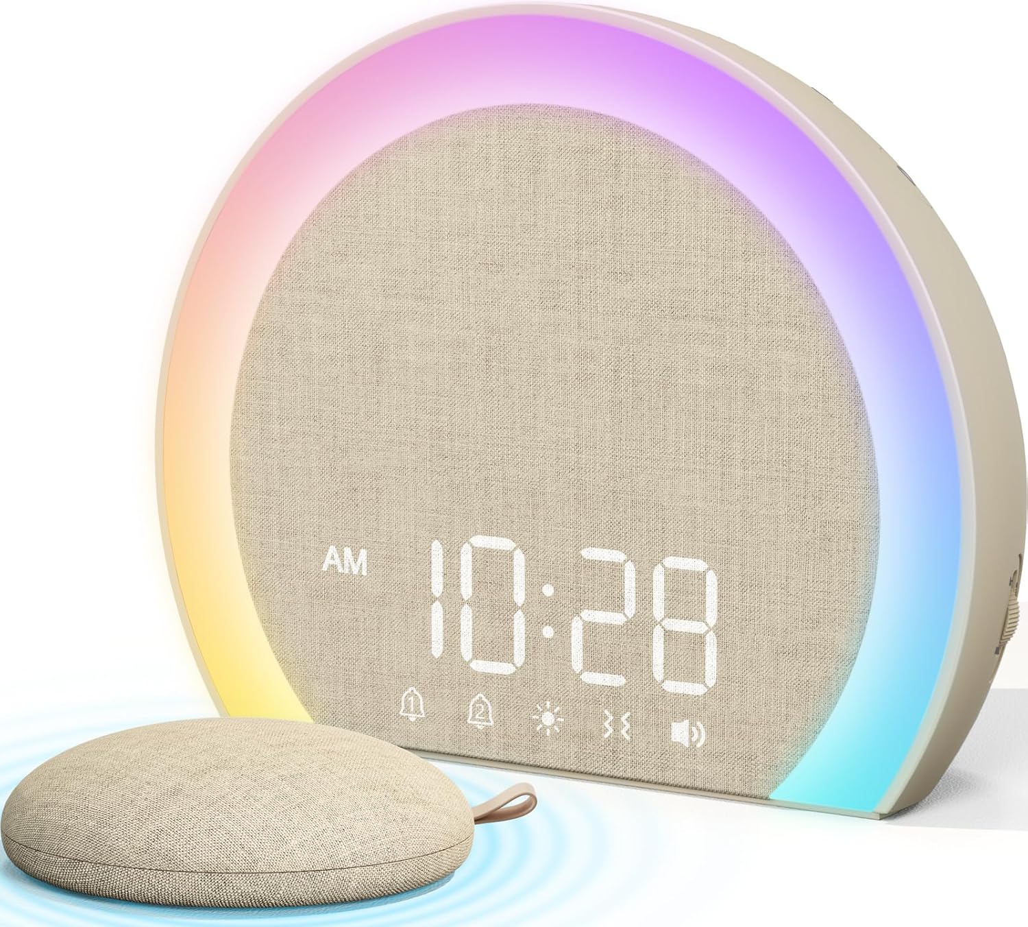 ANJANK Loud Alarm Clock with Wireless Bed Shaker, Vibrating Dual Alarm with Light Wake Up for Heavy Sleepers & Hearing Impaired, 9-Color Night Light, 5 Sounds, 0-100% Dimmer, USB Charger, Bedroom