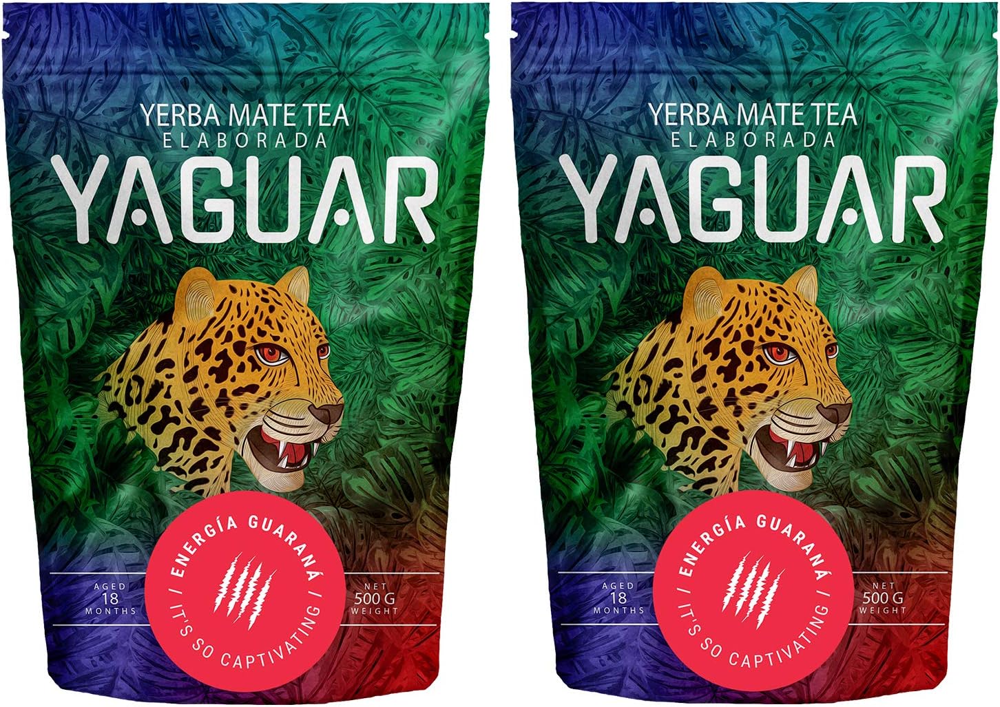 Yerba Mate Yaguar Energia Guarana | Yerba Mate Tea with Fruits | Mate Tea Very High in Caffeine | Gluten Free | Extra Strong Stimulation (1000g (2x500g))