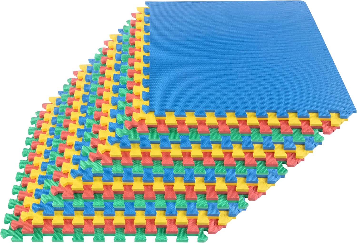 EVA Foam Mat Tiles 16-Pack - 64 SQ FT Interlocking Padding for Playroom or Gym Flooring - Exercise Mat or Baby Playmat by Stalwart (Multicolor)