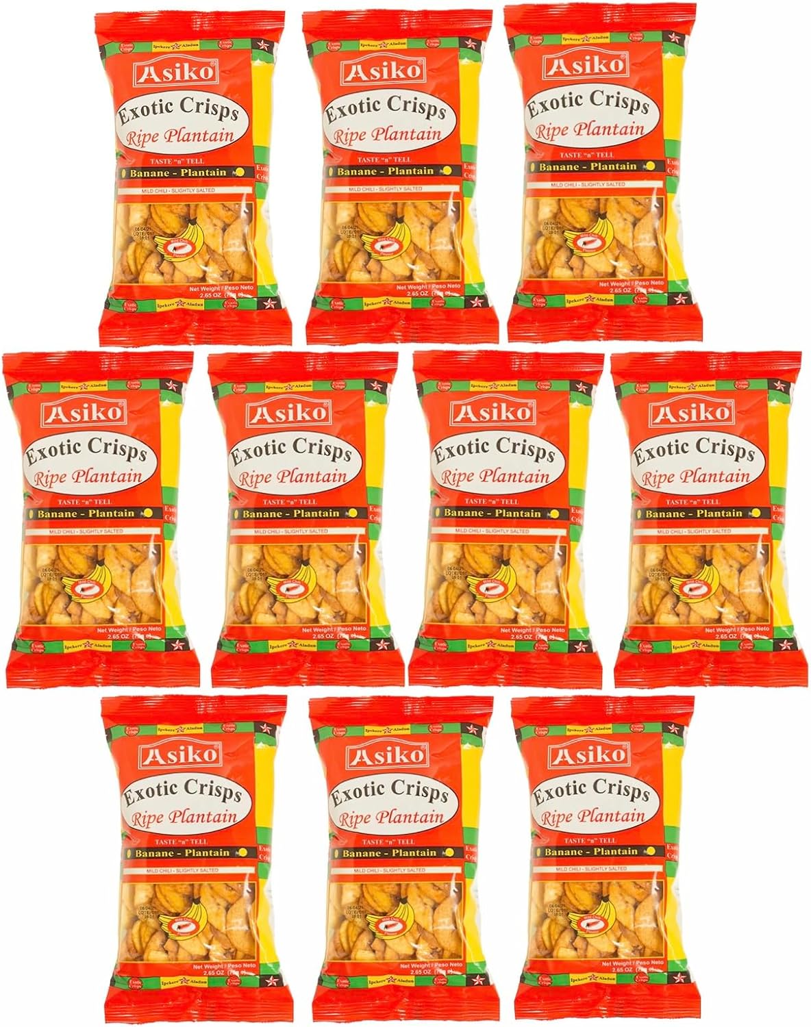 Asiko Exotic Ripe Plantain Crisps (Chilli) 75g (Pack of 10)