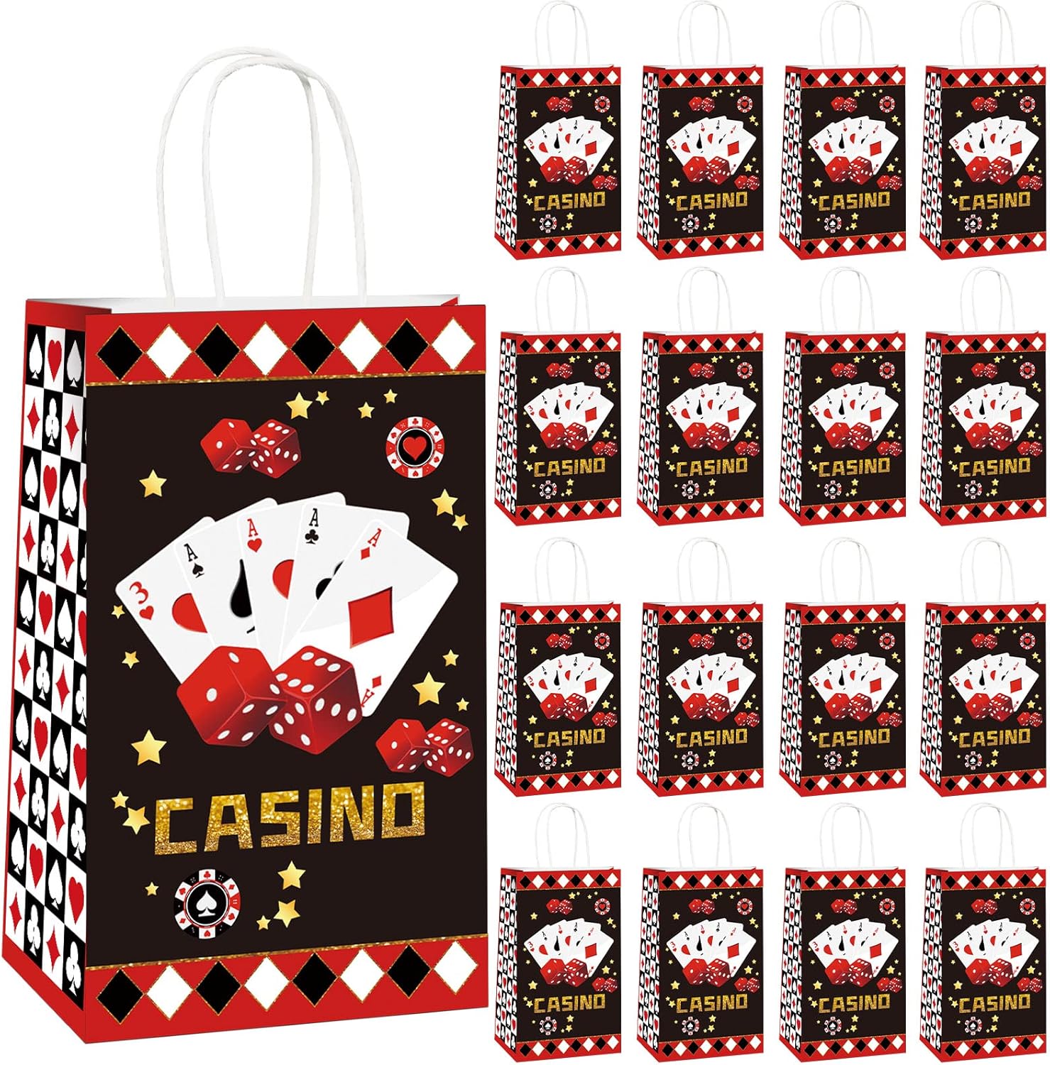 gisgfim 16 Pcs Casino Party Favor Bags Las Vegas Birthday Party Candy Treat Paper Bags Party Gifts Casino Night Poker Events Party Supplies Decorations