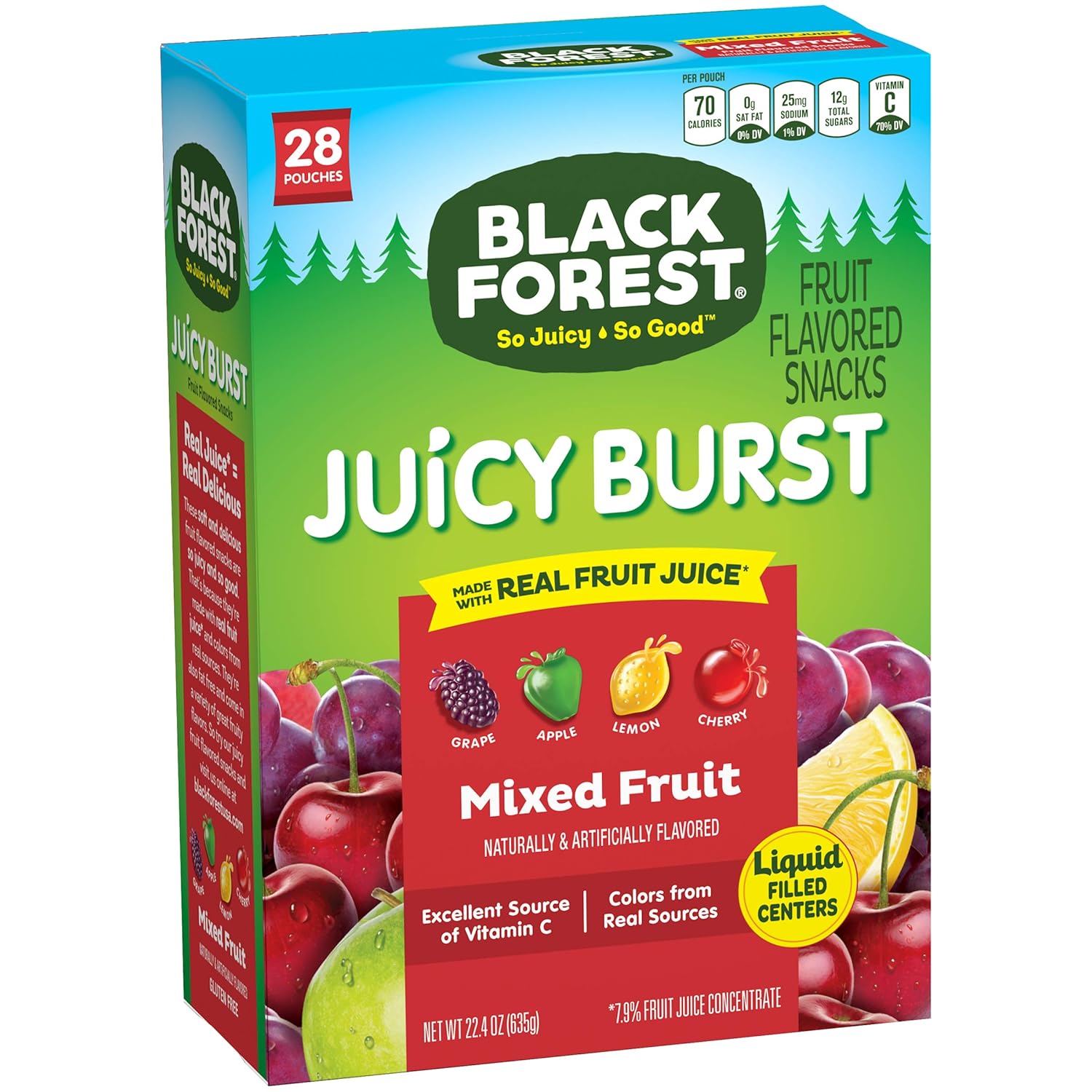 Black Forest Juicy Burst Fruit Snacks, Mixed Fruit, 0.9 Ounce, 28 Count