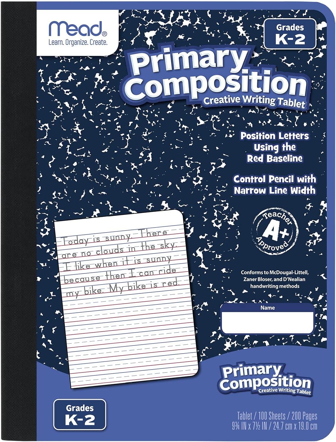 Mead Primary Composition Book, Primary Ruled Journal, Grades K-2, 7-1/2" x 9-3/4", 100 Sheets, Blue Marble (09902)