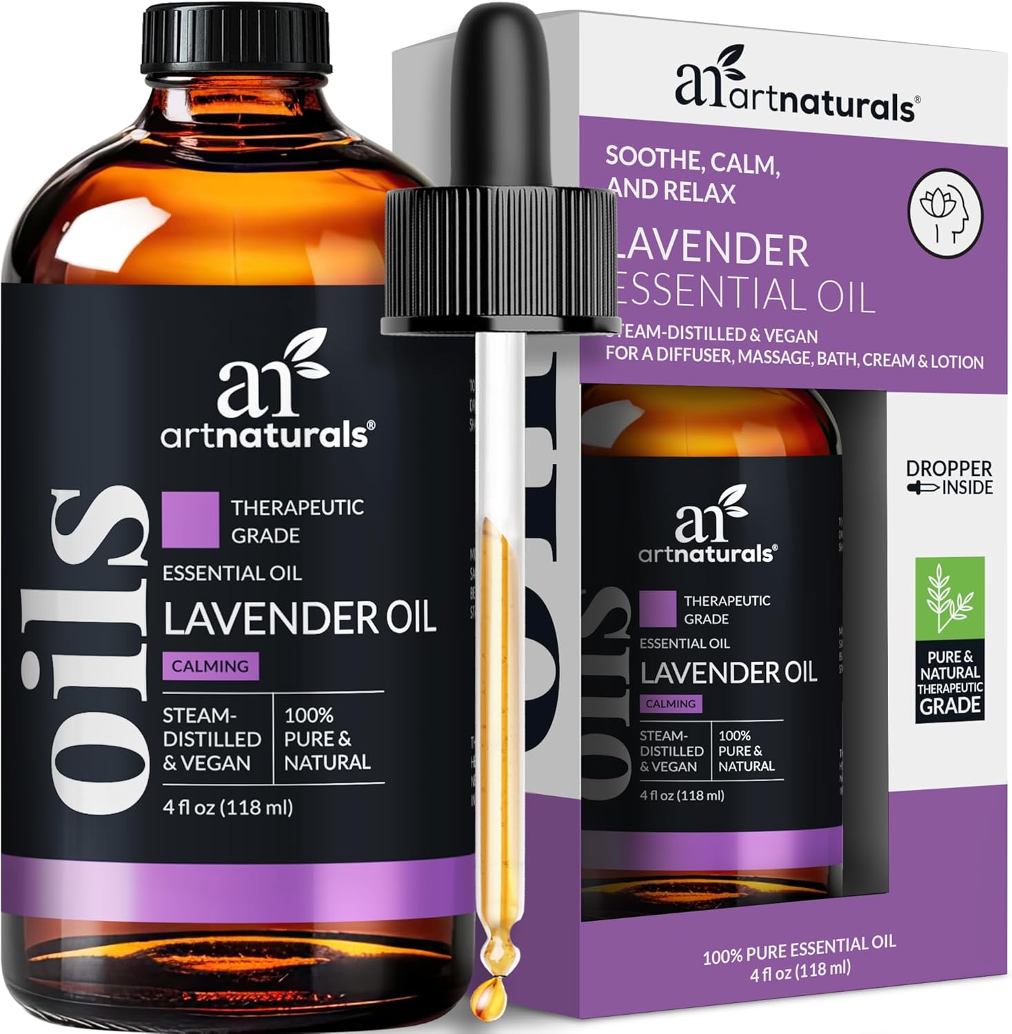 artnaturals 100% Pure Lavender Essential Oil - (4.0 Fl Oz / 118ml) - Premium Undiluted Therapeutic Grade Natural from Bulgaria - Aromatherapy for Diffuser, Skin and Hair Growth