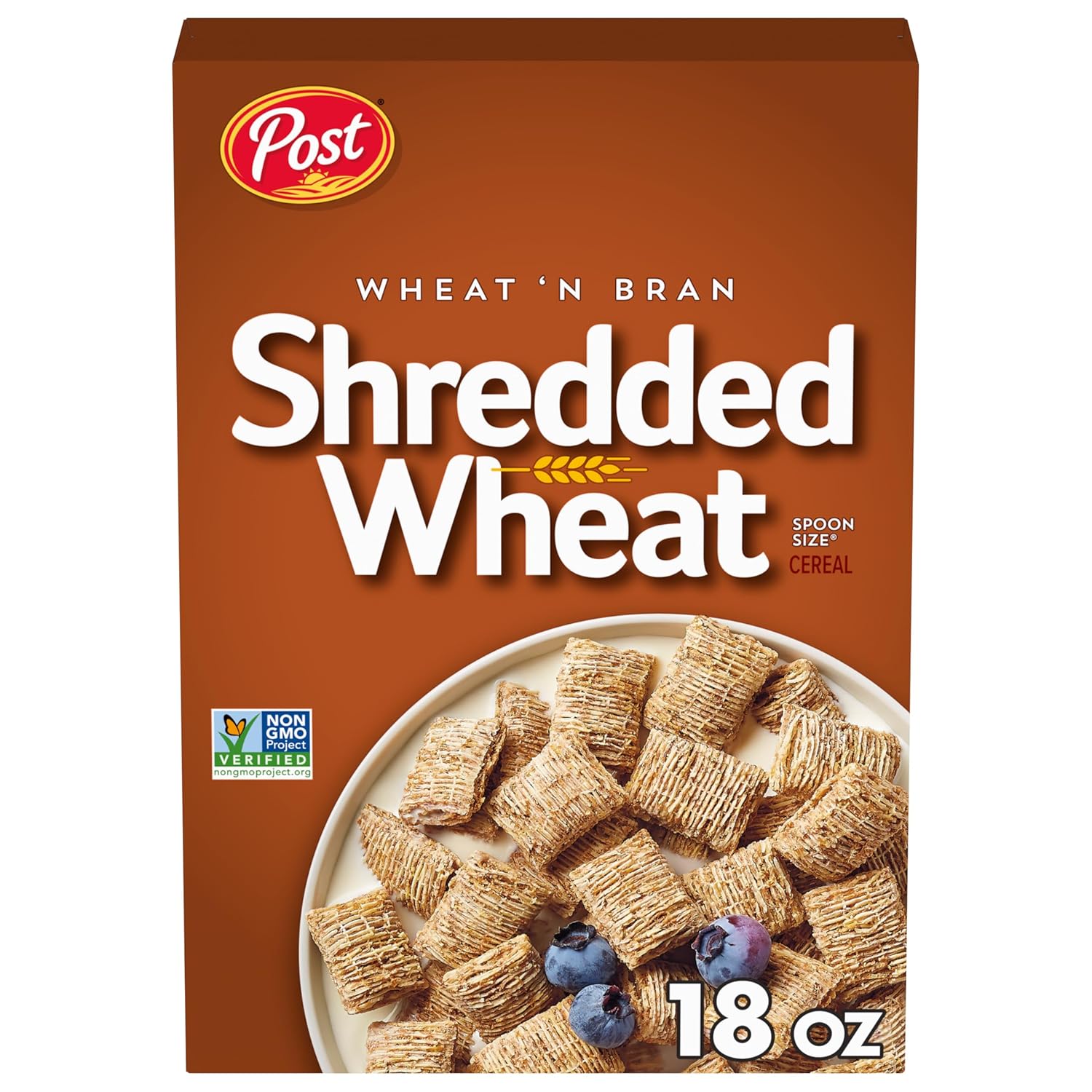 Post Wheat n Bran® Shredded Wheat, Breakfast Cereal, Excellent Source of Fiber, Kosher 18 Ounce – 1 count
