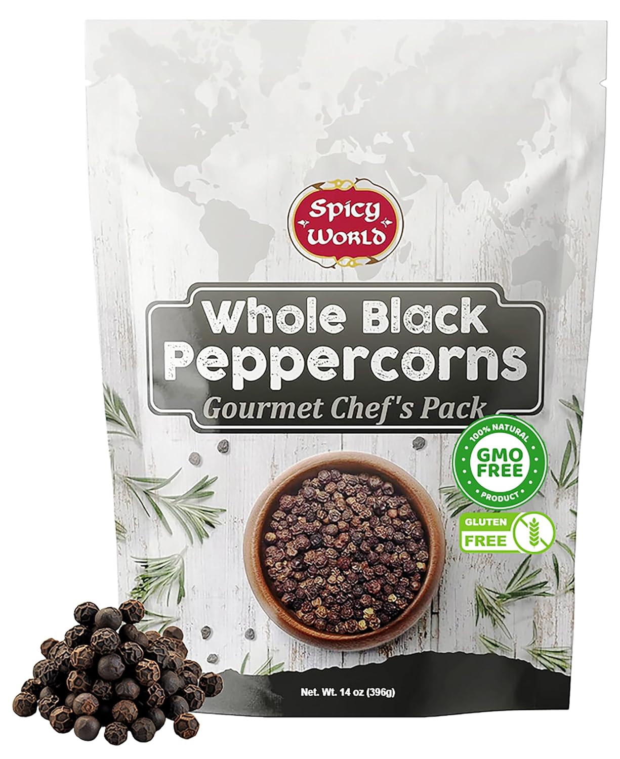 Spicy World Black Peppercorns Whole 14 Ounce - As Seen On Tik Tok - Non-GMO, Steam Sterilized Whole Peppercorns for Grinder Refill